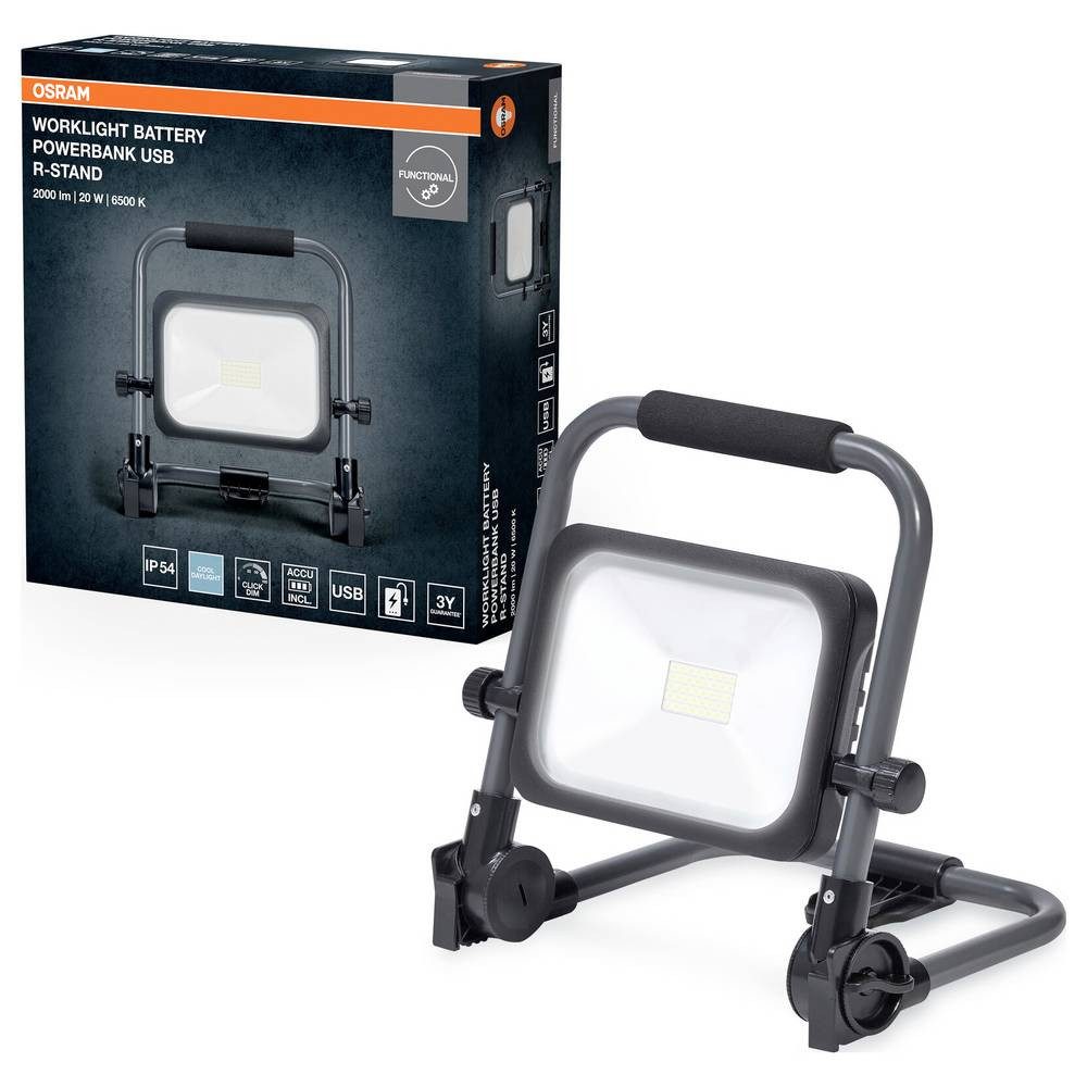 Osram Deckenleuchte Baustrahler LED 20 W Kaltweiß, Tageslichtweiß 4099854430510, Mit Powerbank-Funktion, Akkubetrieb, Schwenkbar, Mit Tragegriff, Mit U