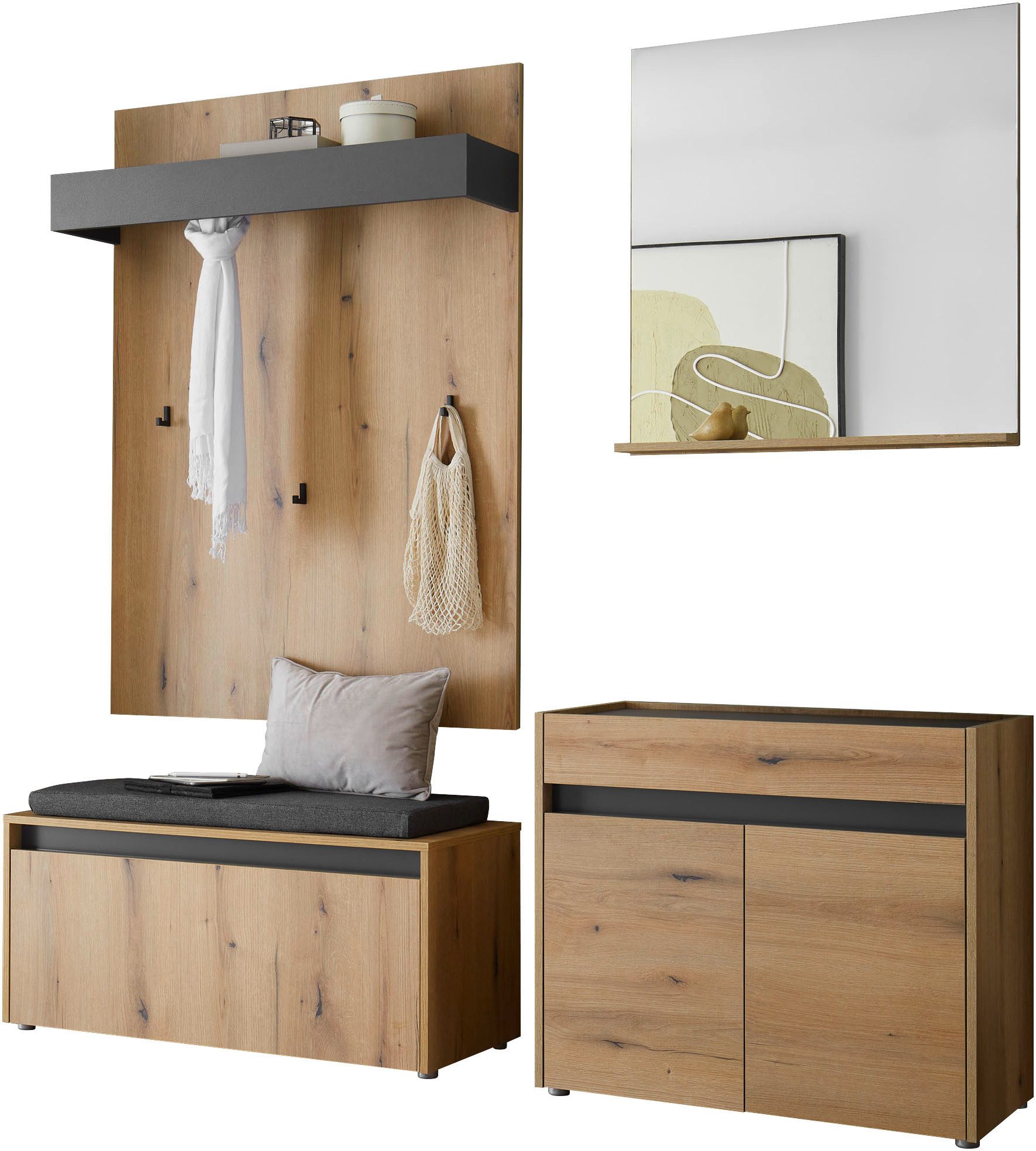 Home affaire Garderoben-Set GIRON/CiTY, moderne Garderobe, Komplettset mit viel Stauraum, (Komplett-Set, 4-St), enthält Kommode, Spiegel, Paneel & Schuhbank +Si – Bild 3 von 5