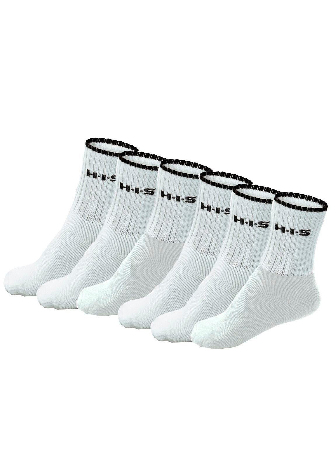 H.I.S Sportsocken Tennissocken Damen Herren Laufsocken (Packung, 6-Paar, Crew Socks Gr. 35-38 bis 47-48) mit Frottee & verstärkten Belastungszonen