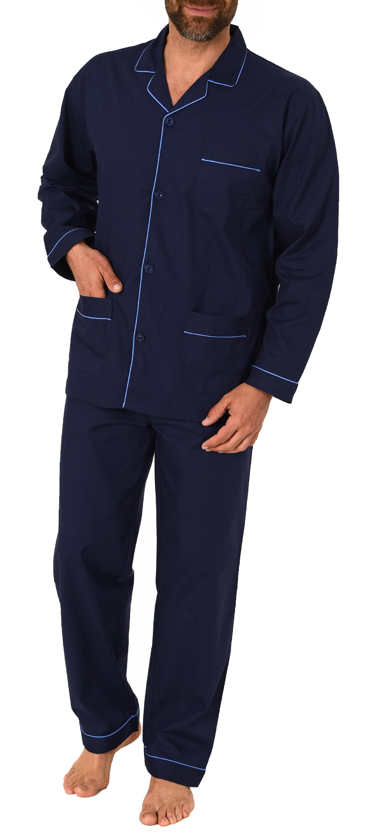 Normann Pyjama Klassischer Herren Pyjama gewebt mit durchknöpfbarem Oberteil