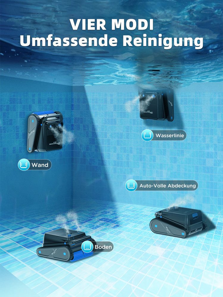 EVERCROSS BOT Poolroboter U8 für Boden und Wand Mit App-Steuerung, 120Min Laufzeit, 200m² Reinigungsfläche, Intelligenten Navigation