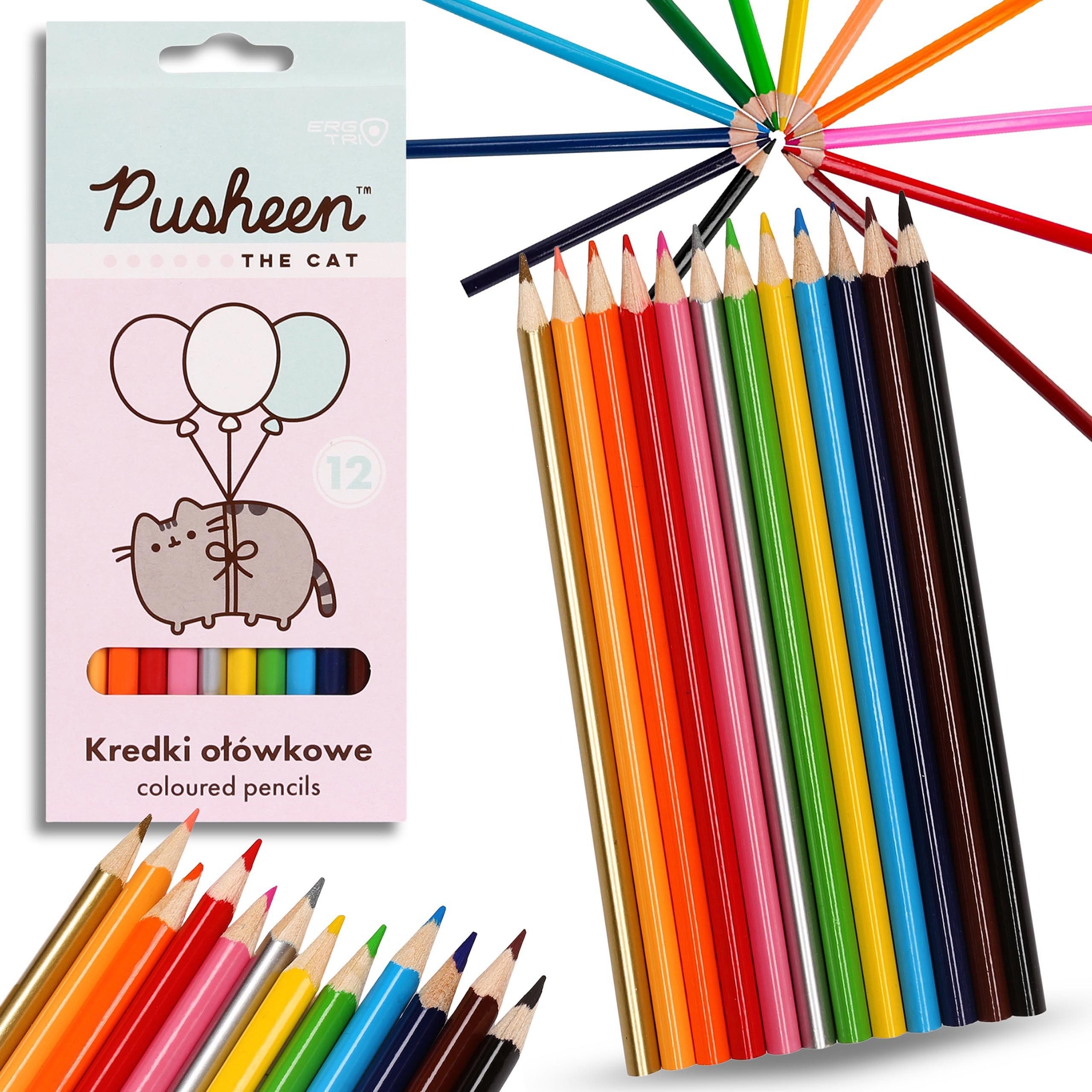 Sarcia.eu Malstift Pusheen Buntstifte für Kinder, Dreieckige Holzstifte SET 12 Цвета(ов)