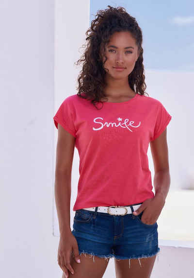 Beachtime T-Shirt mit modischem Frontdruck "Smile"