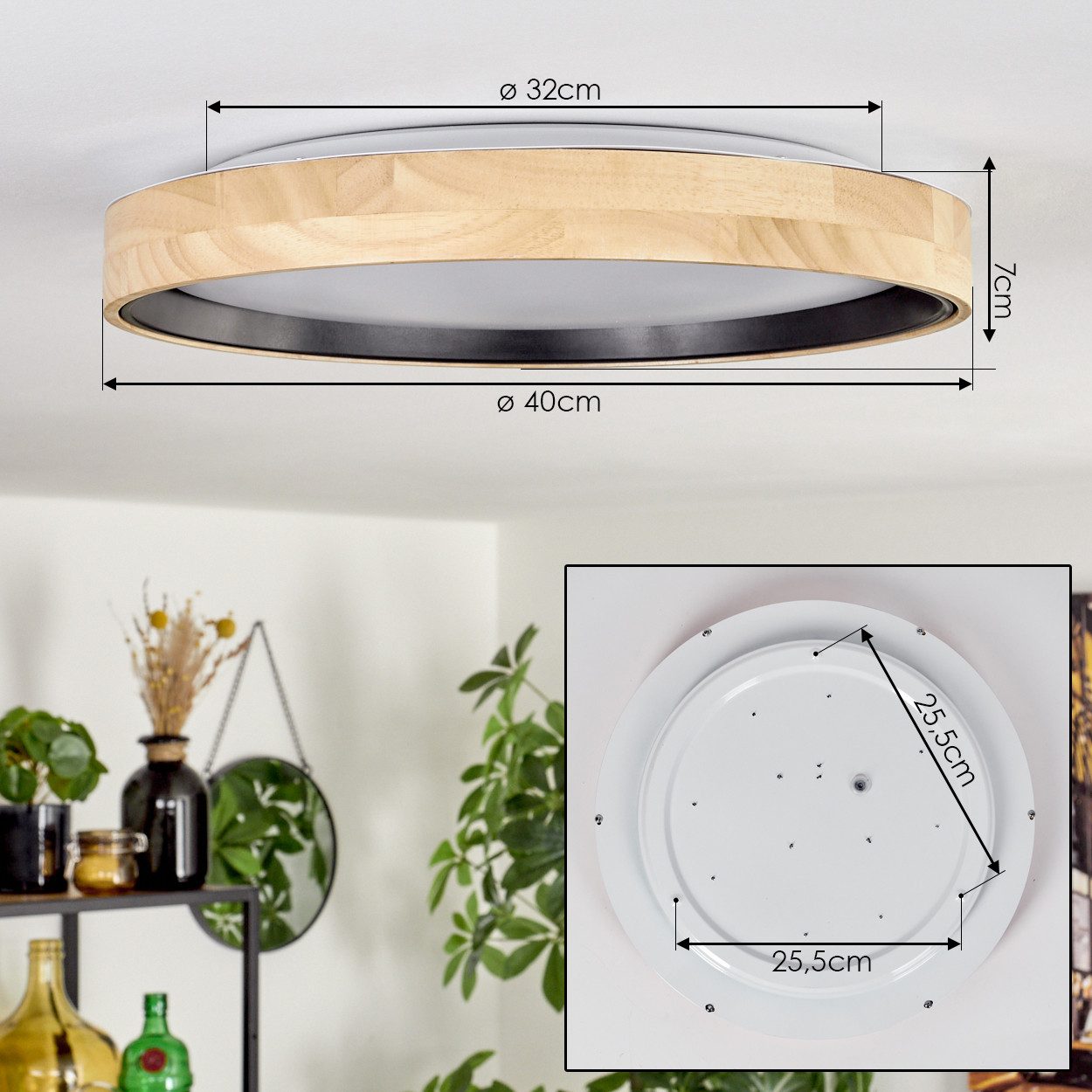 hofstein Deckenleuchte Deckenlampe aus Holz/Metall/Kunststoff in Natur/farbenWeiß, LED wechselbar, 3000 Kelvin, im skandinavisch/modernen Design mit rundem Schi – Bild 4 von 5