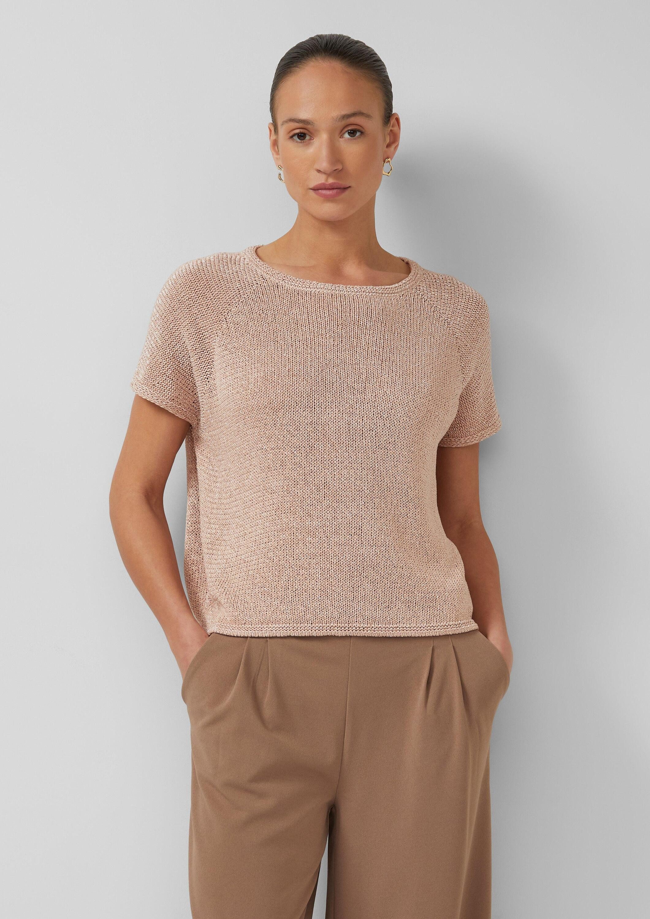 s.Oliver Kurzarmpullover Strickpullover Strickpullover im Relaxed Fit mit U-Boot-Ausschnitt