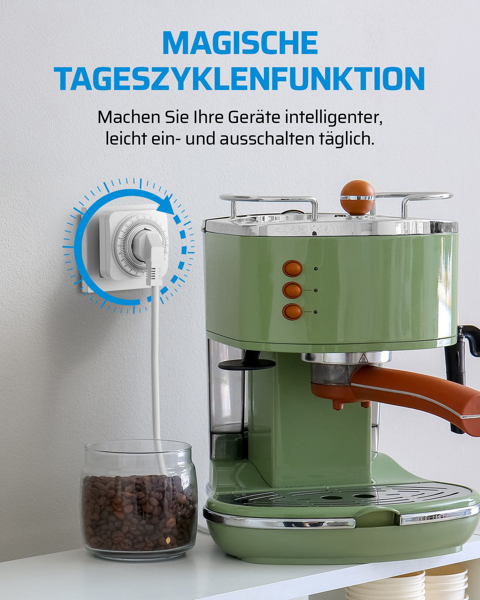 DEWENWILS Zeitschaltuhr Mechanische Schaltuhr Steckdose, für Beleuchtung, Kaffeemaschine, mechanisch, 2er Set, 24h Zeitschaltuhr Analog, Timer – Bild 5 von 5