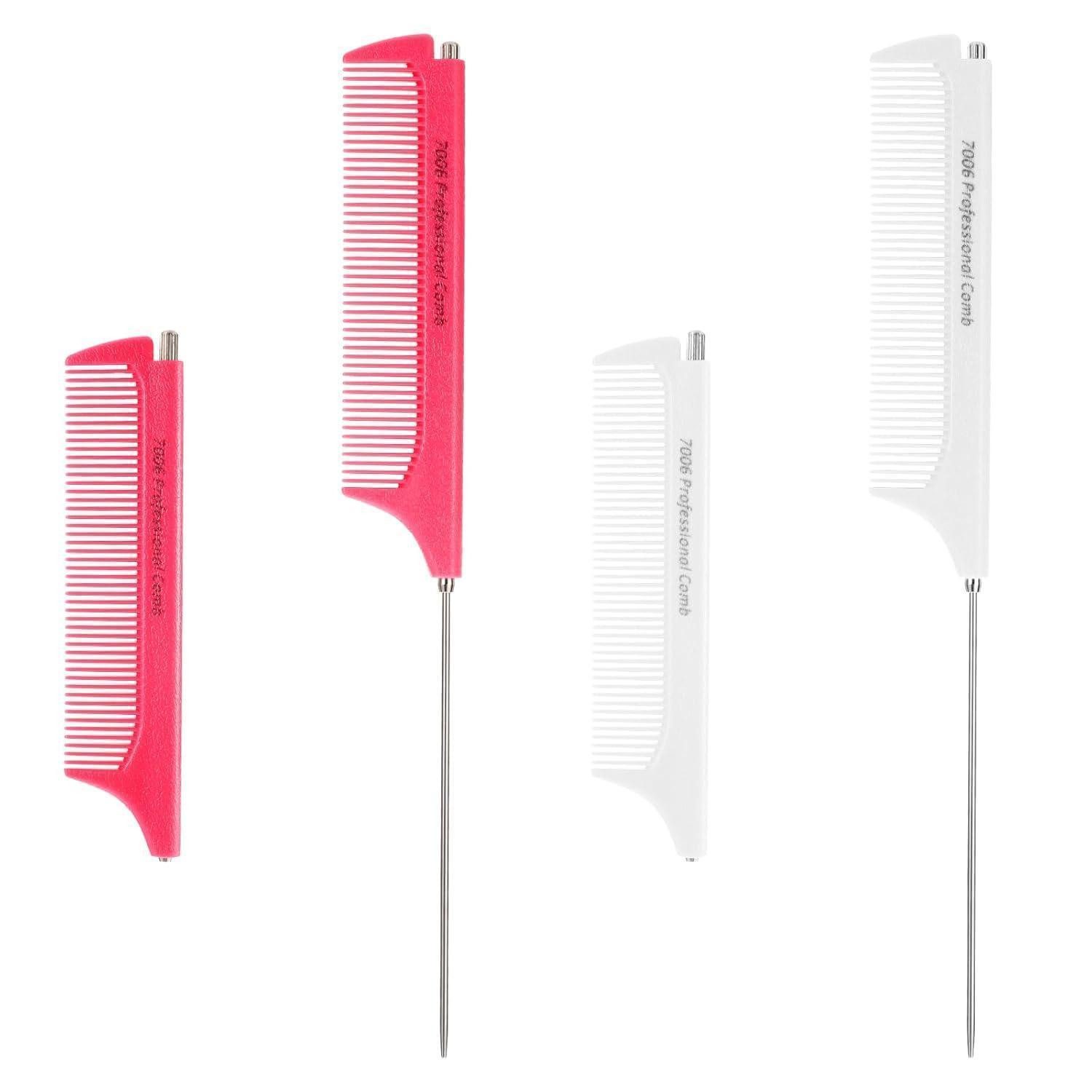 Tucnoeu Toupierkamm 2er Set Ausziehbarer Stielkamm Weiß Rosa - Friseur Styling Haarkamm