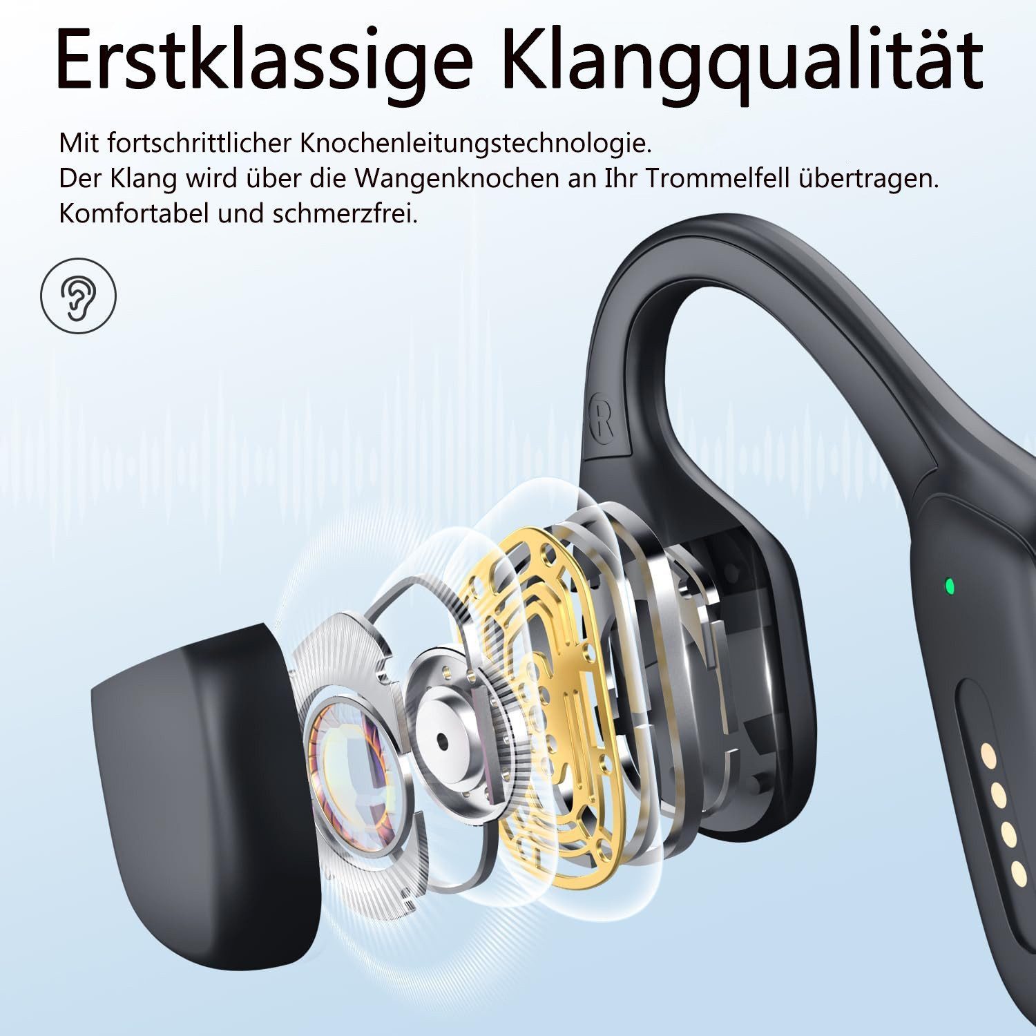 Forrlite Open Ear Kopfhörer, Knochenleitungs-Kopfhörer, Bluetooth 5.3 Sport-Kopfhörer (8 Std Laufzeit, IPX5 Wasserdichte Kabellose Sport Bluetooth Kopfhörer, Reduzierung des Anrufrauschens und Intelligente Bassoptimierung, für Laufen, Radfahren, Büro und Langzeitgebrauc)