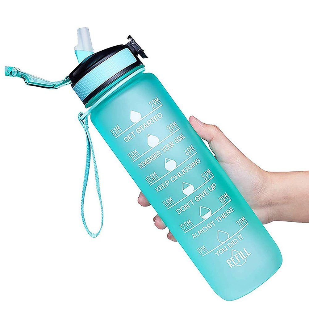 Orbeet Feldflasche Trinkflasche Sport Water Bottle,mit Trinkhalm, Fassungsvermögen 1L Grün