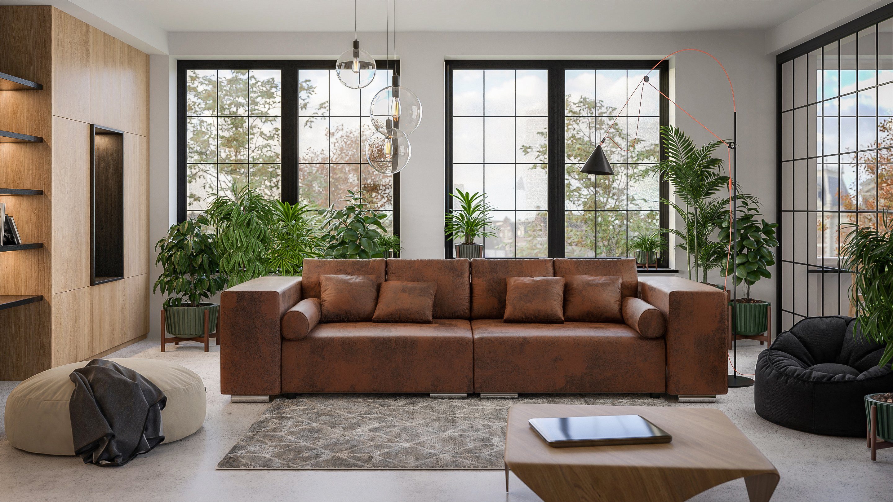 Braun 5-Sitzer Big-Sofa Wellenfederung mit Möbel Schlaffunktion, Amaru mit S-Style