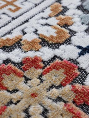 Teppich Deja 103, carpetfine, rund, Höhe: 4 mm, robustes Flachgewebe, Motiv- Floral Palmenblätter, Hoch-Tief Effekt