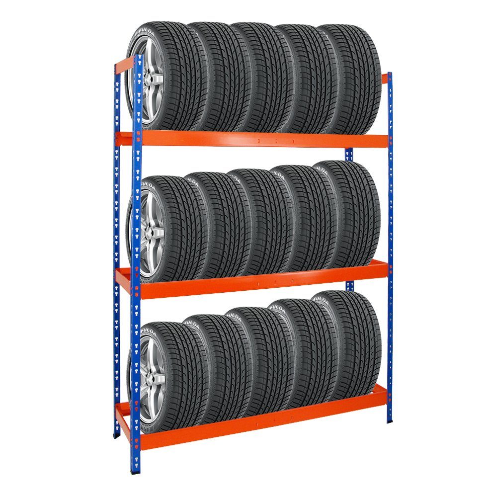 300kg PROREGAL® 18-21 bis Reifen Fachlast, Reifenregal Tiger zu XL Blau/Orange Schwerlastregal