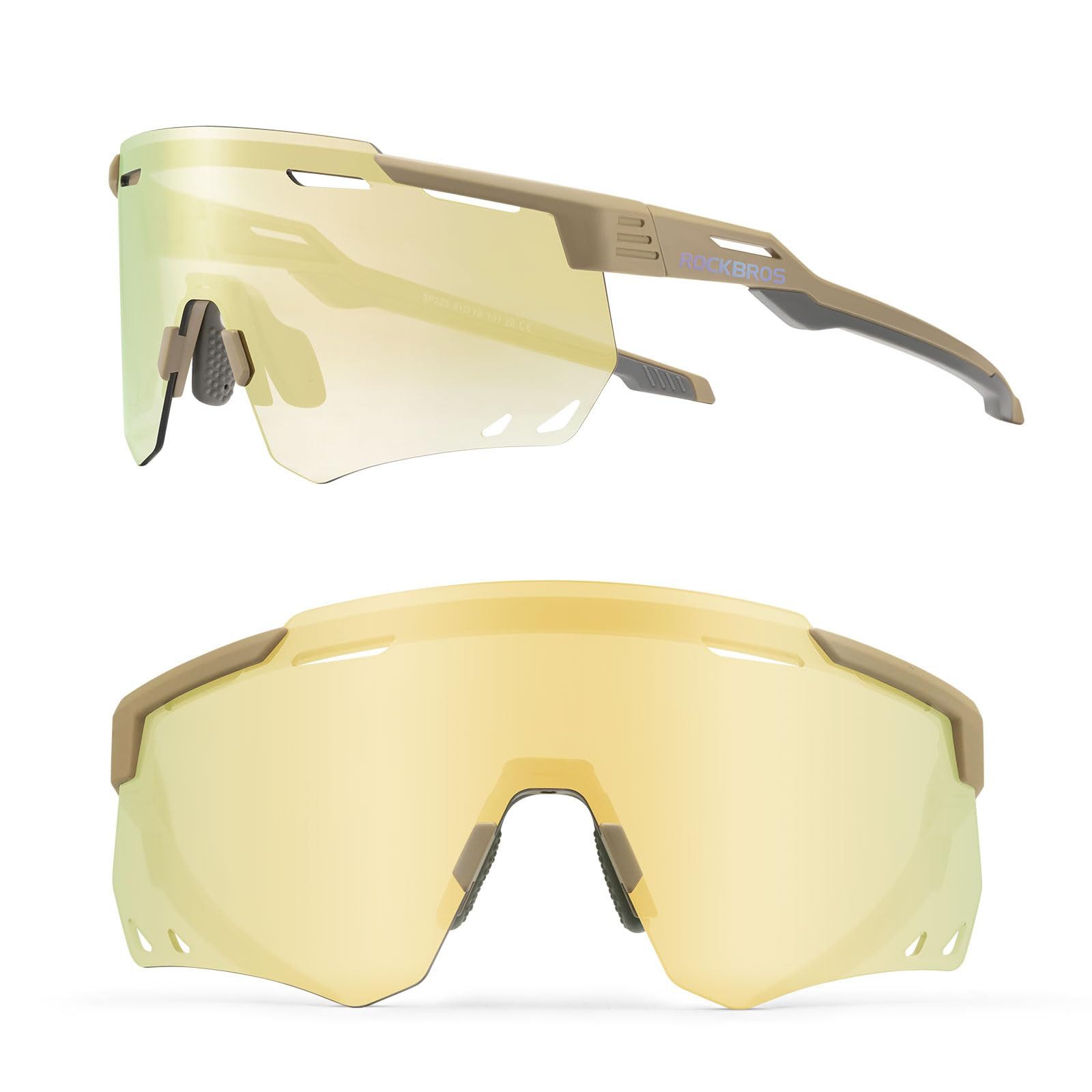ROCKBROS Fahrradbrille Sportbrille Herren Damen Fahrrad MTB Rennrad Outdoor TR90 Rahmen, selbsttönend, UV400 Schutz, verstellbare Nasenpads, leicht