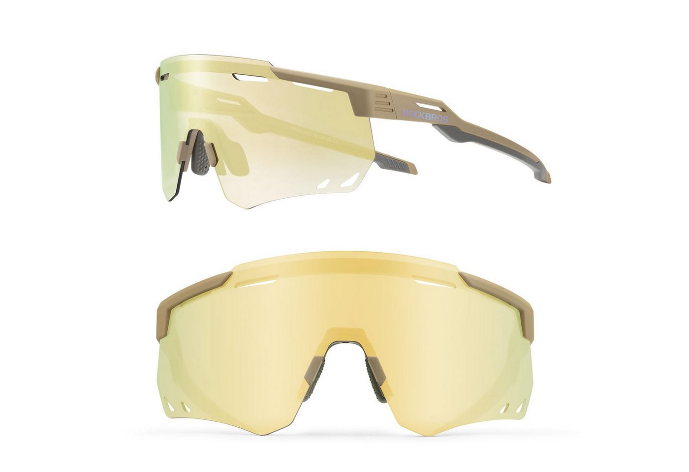 ROCKBROS Fahrradbrille Sportbrille Herren Damen Fahrrad MTB Rennrad Outdoor TR90 Rahmen, selbsttönend, UV400 Schutz, verstellbare Nasenpads, leicht