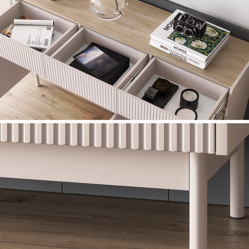 Lomadox Sideboard DINAR-131, kaschmir matt Eiche-Dekor 154 cm breit Metallf günstig online kaufen