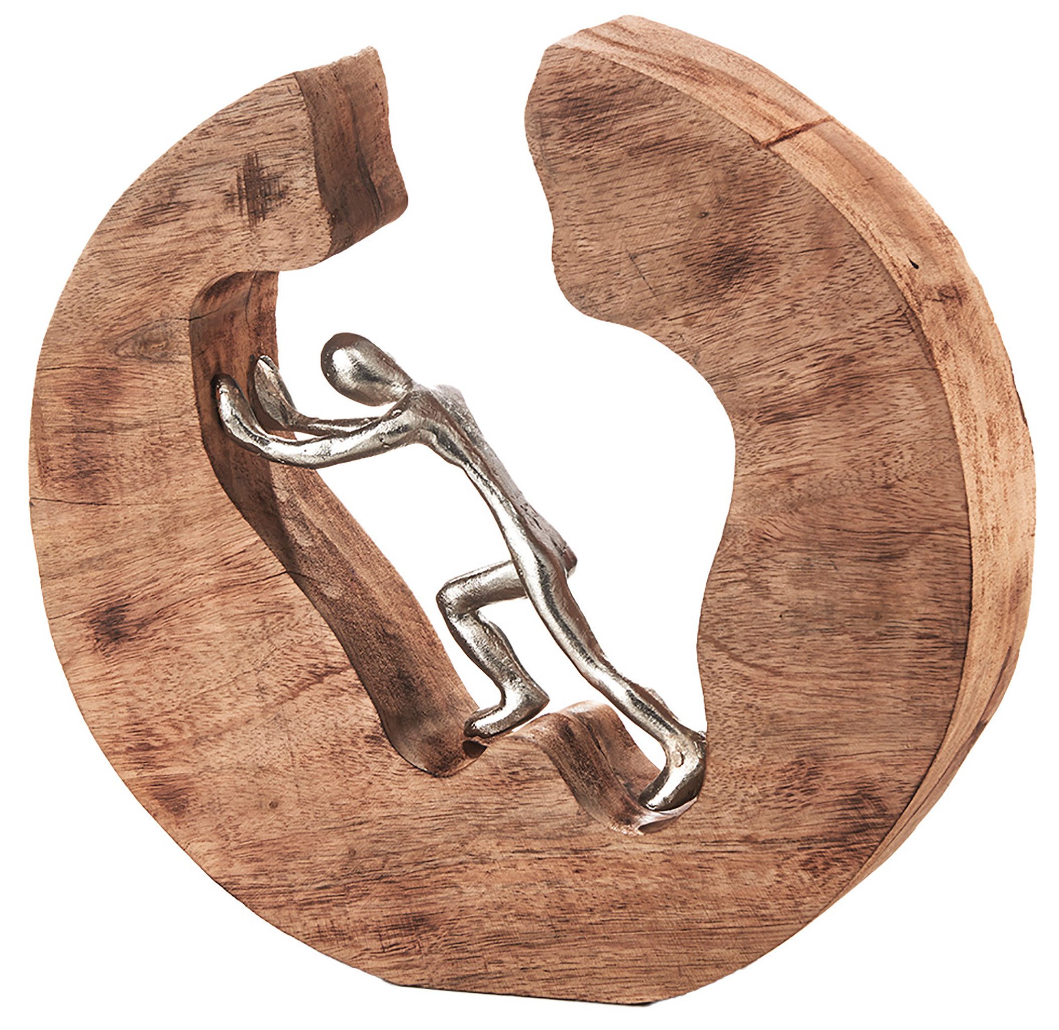 Kobolo Dekoobjekt Dekofigur Holzdeko STRENGTH, Holz braun und Metall silber günstig online kaufen