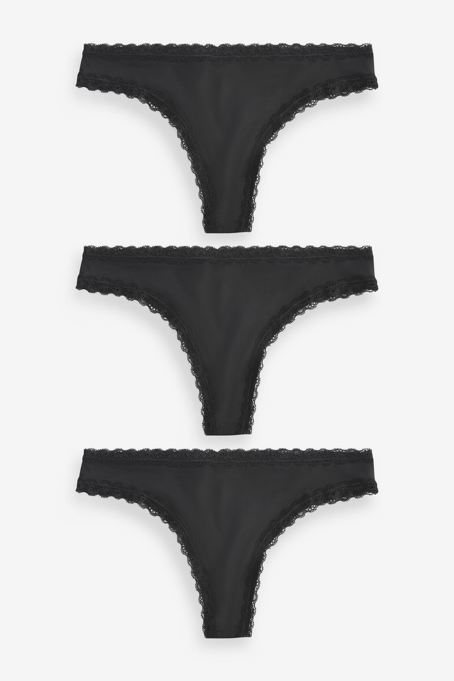 String 3 x aus Mikrofaser mit Spitzenbesatz, Tanga