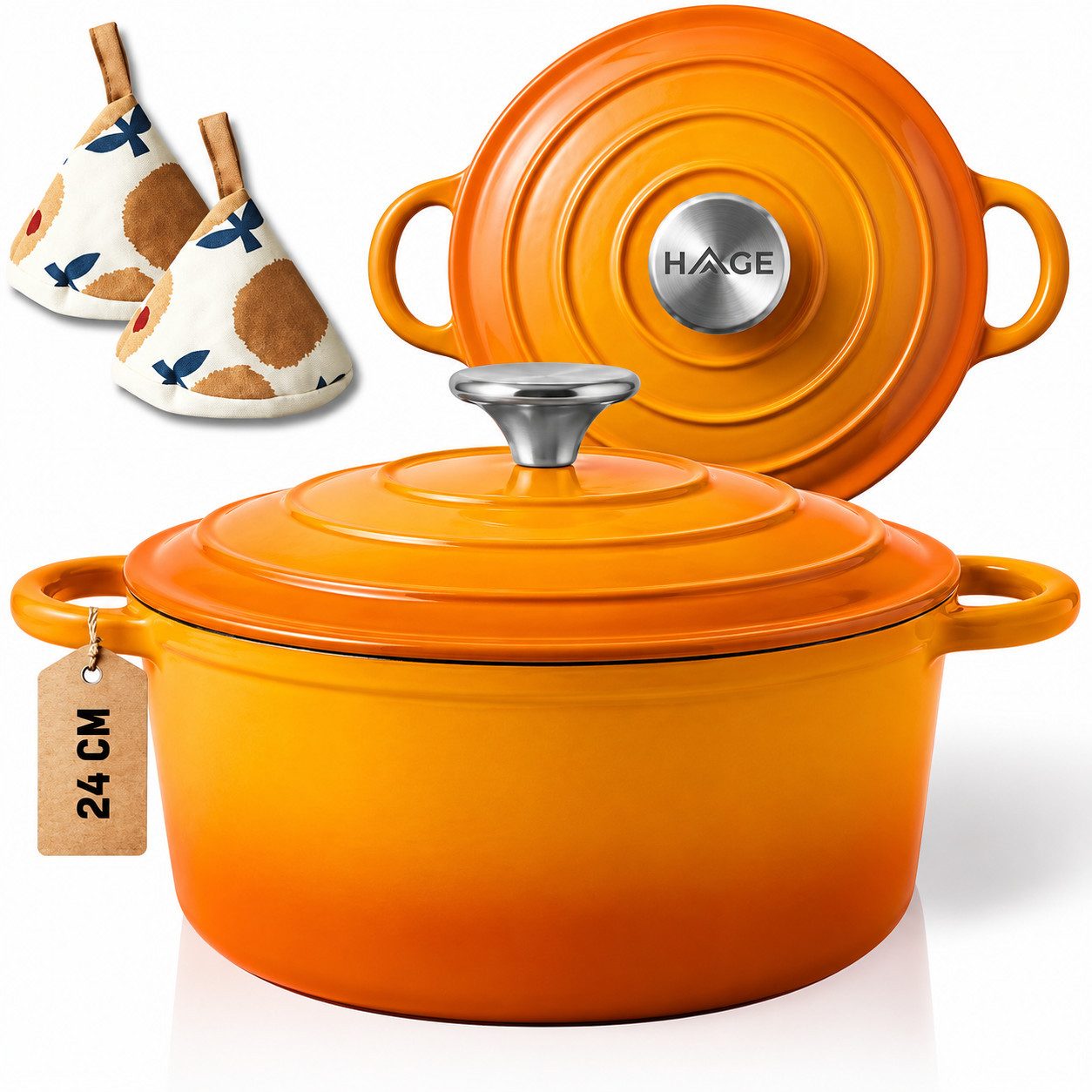 Torvon Bräter Gusseisen Bräter mit Deckel 4 L 24 cm Emailliert Induktionsgeeignet