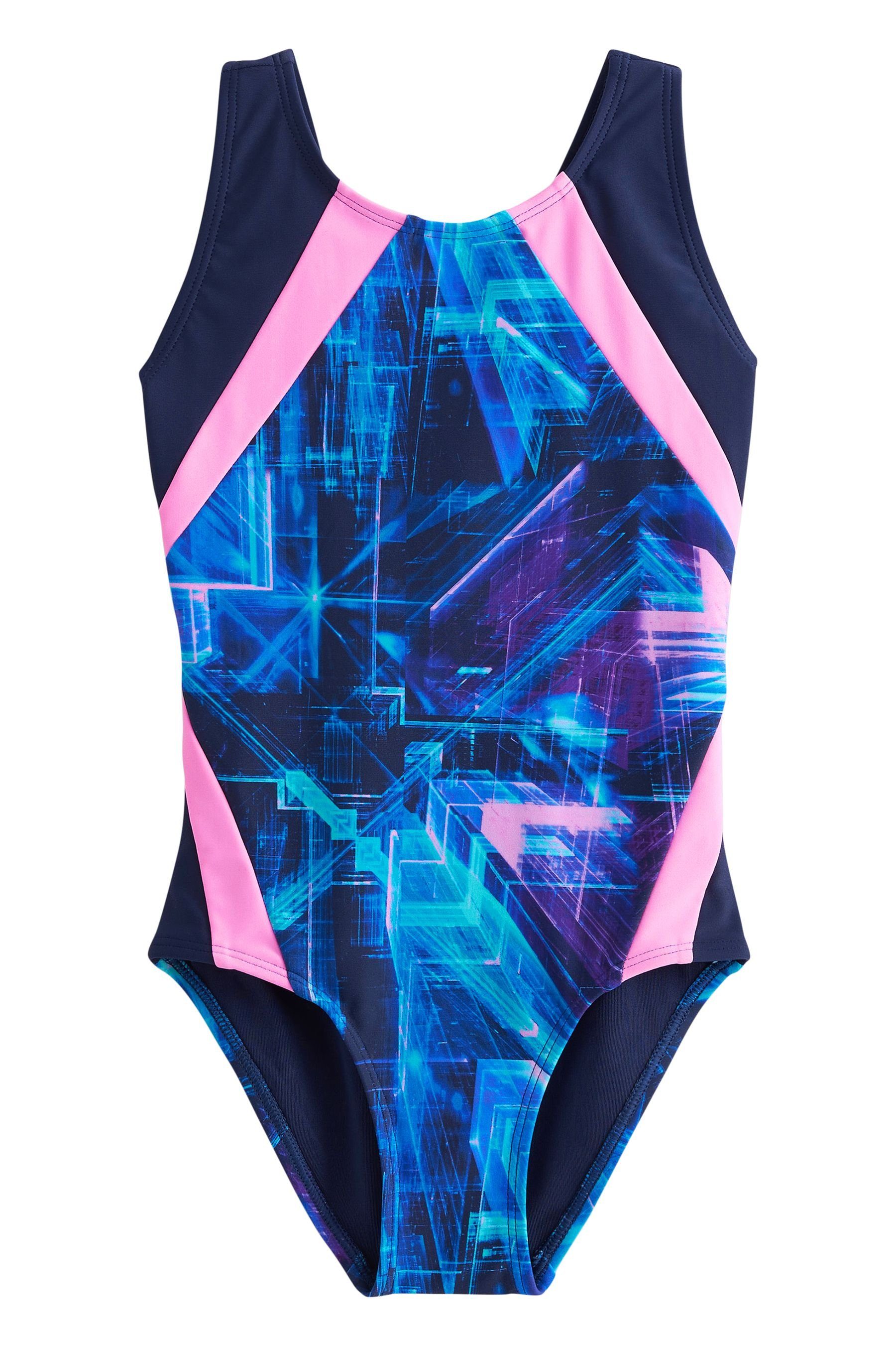 Next (1-St) Sportbadeanzug Pink/Purple Geometric Badeanzug