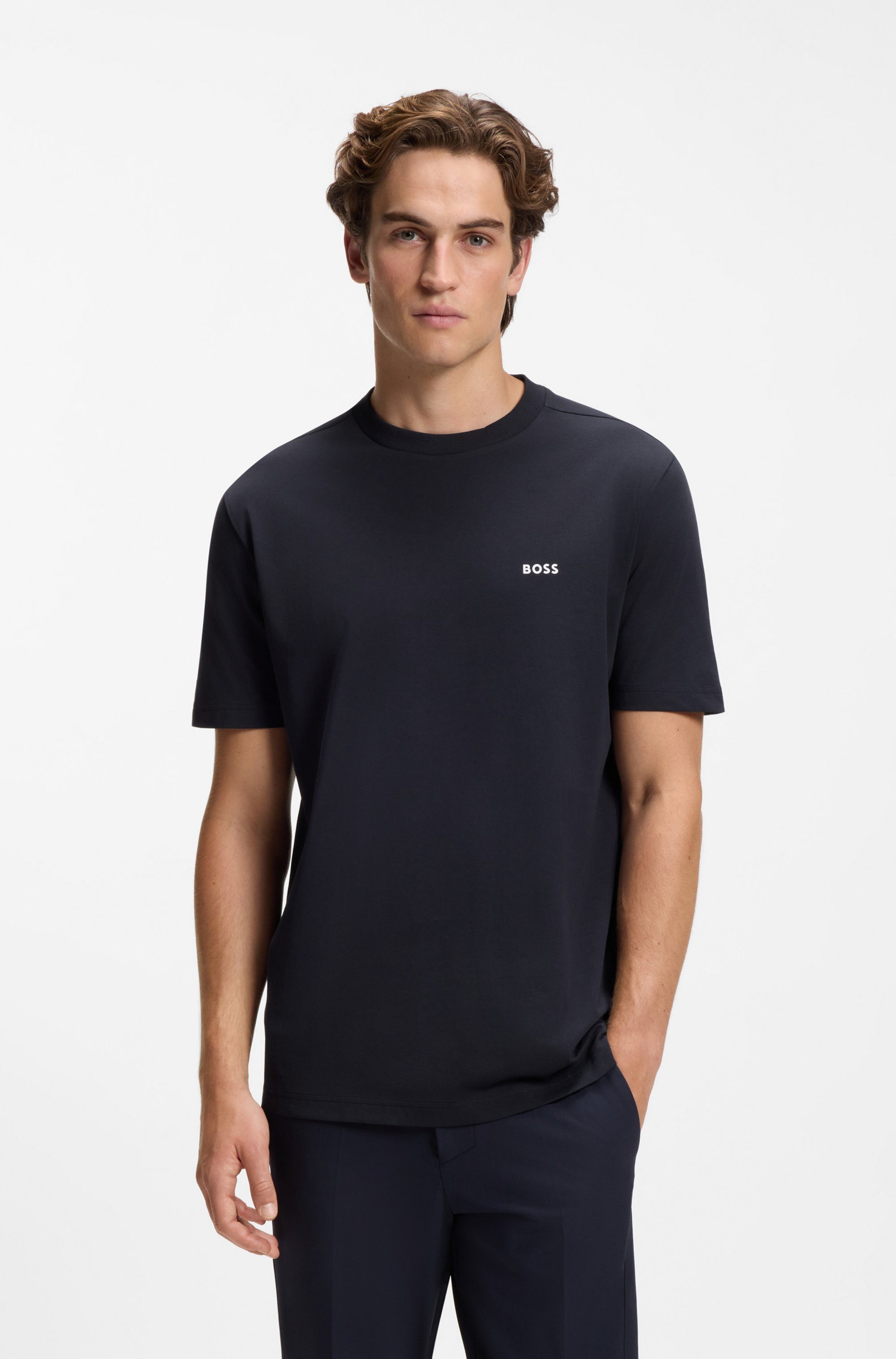 BOSS GREEN Rundhalsshirt Tee Regular Fit Stretch Jersey Cotton, Logo on Chest, Rundhals. Reduzierter Preis € 47,99. Unverbindliche Preisempfehlung € 59,95