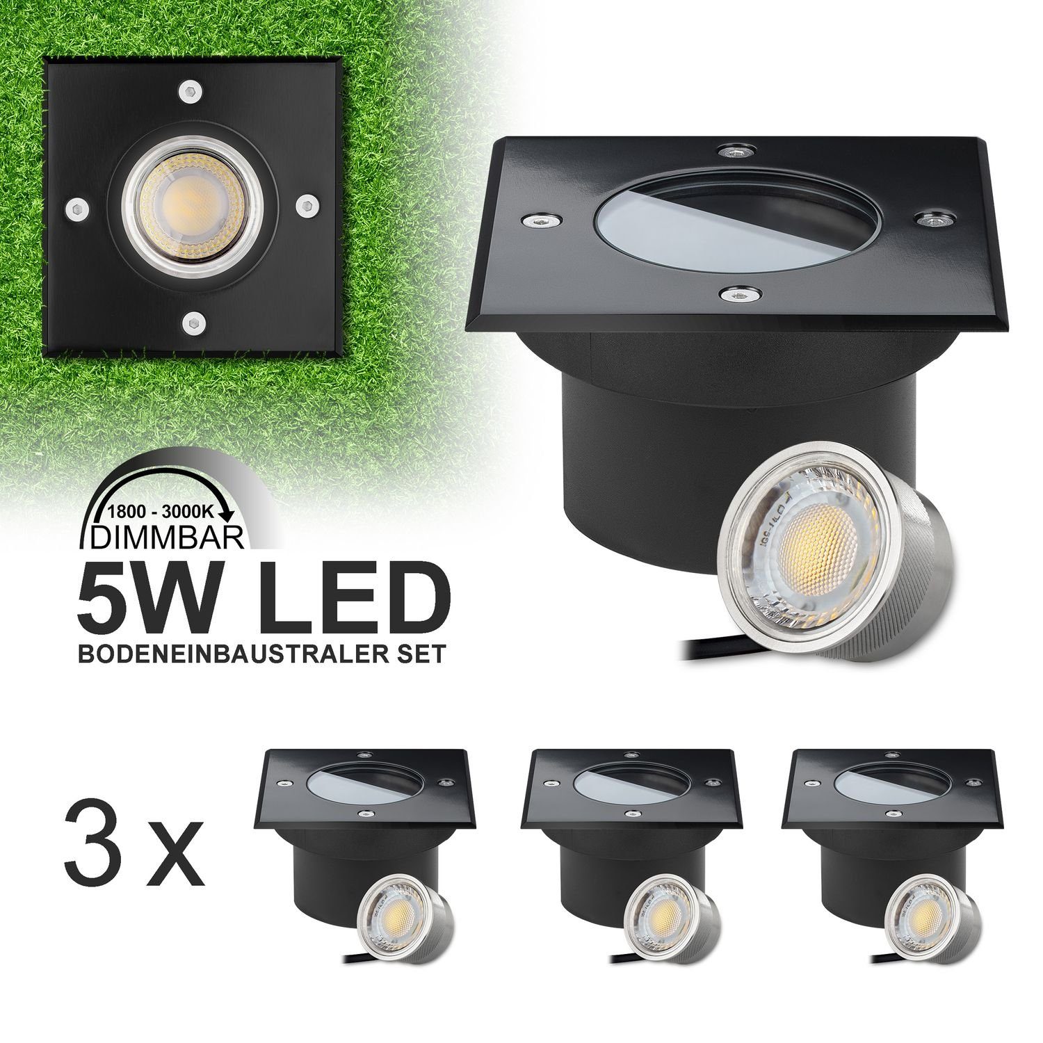 LEDANDO LED Einbaustrahler Dimmbare - Farbtemperatur LED Bodeneinbaustrahler mi Set Flacher 3er 