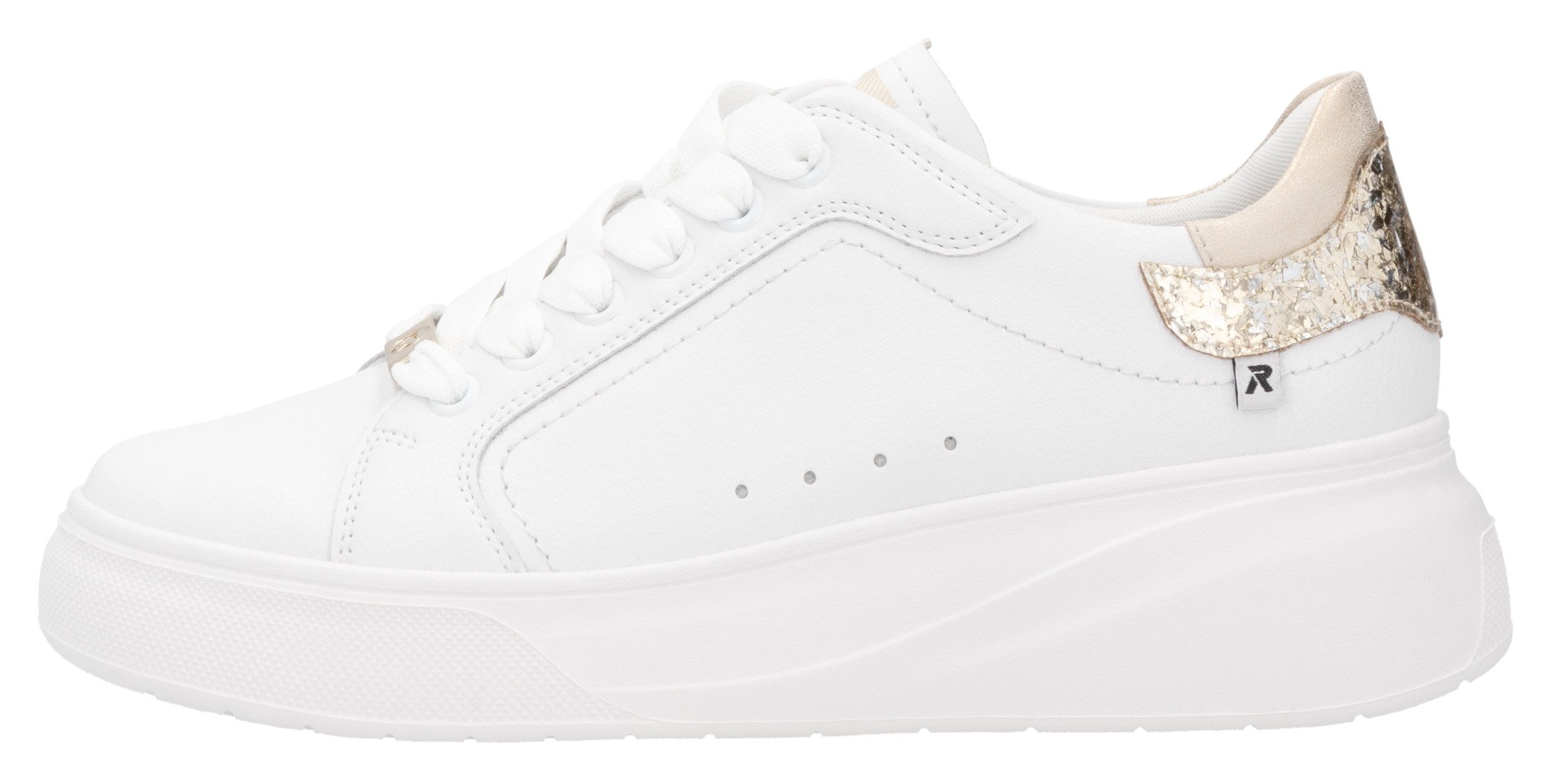 Rieker Sport Plateausneaker, Schnürschuh, Halbschuh, Freizeitschuh, Metallic-Akzent, schmale Form