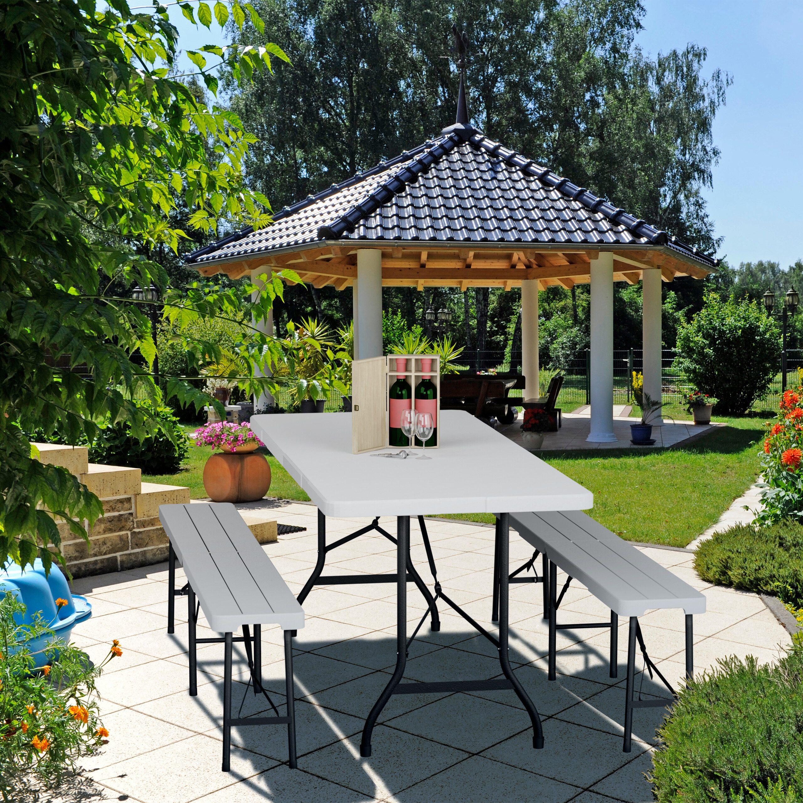 relaxdays Gartentisch klappbar, Weiß günstig online kaufen