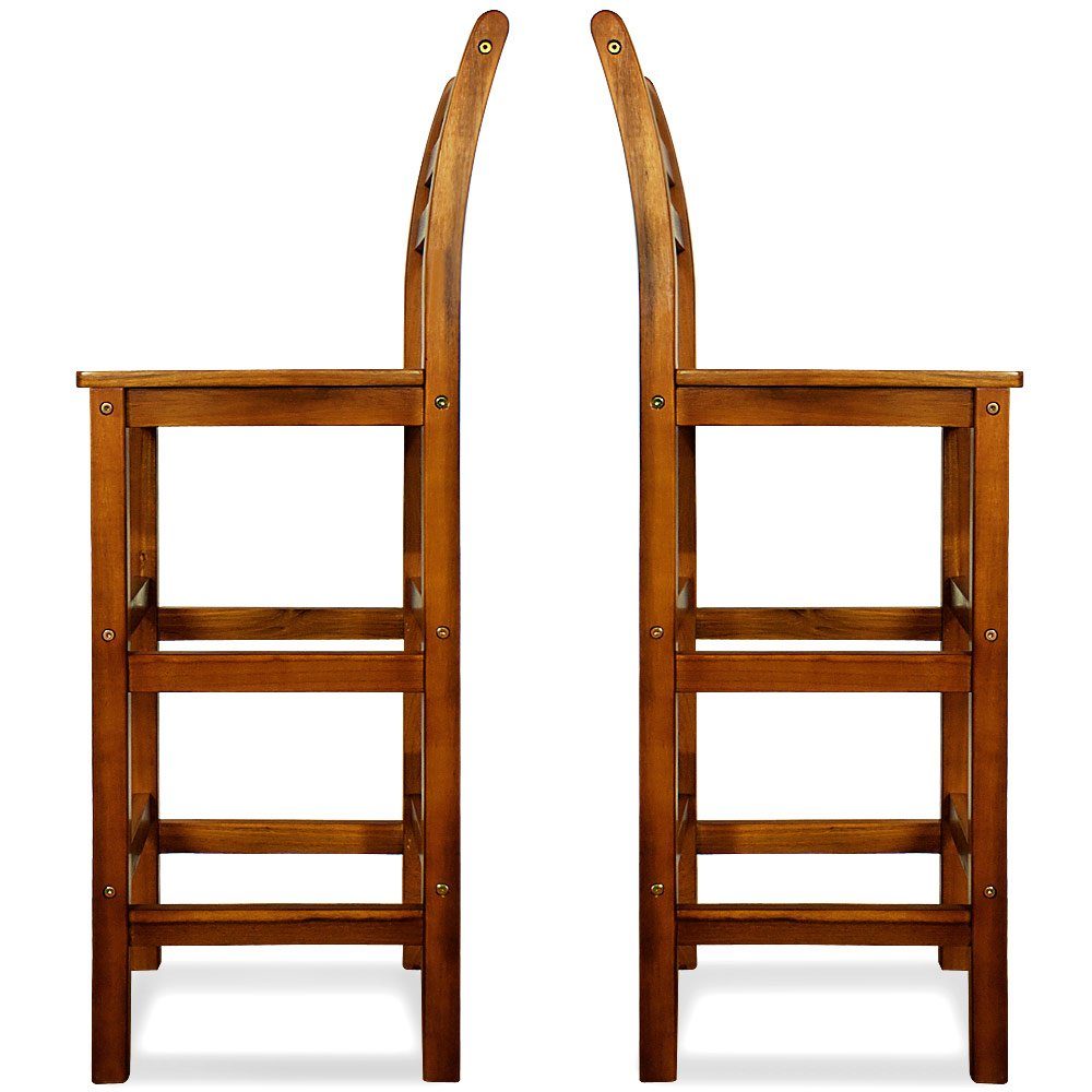 Casaria Barhocker, 4er Set mit Lehne Akazie Holz Massiv 75cm Sitzhöhe 110kg Belastbarkeit