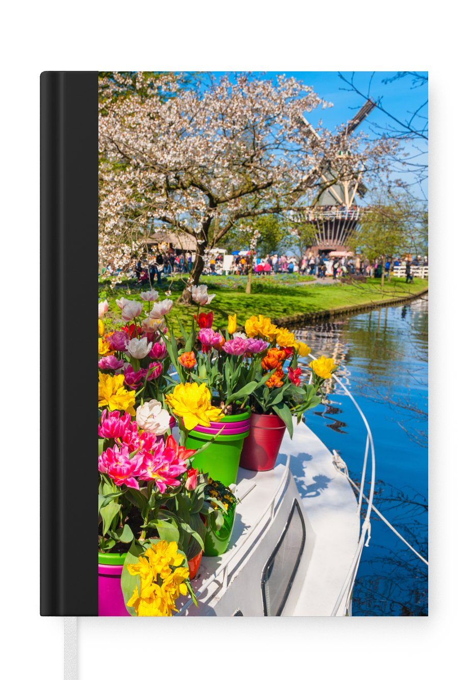 MuchoWow Notizbuch Boot mit Tulpen auf dem Keukenhof in Südholland, Journal, Merkzettel, Tagebuch, Notizheft, A5, 98 Seiten, Haushaltsbuch