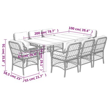 vidaXL Garten-Essgruppe 9-tlg. Garten-Essgruppe mit Kissen Hellgrau Poly Rattan, (9-tlg)