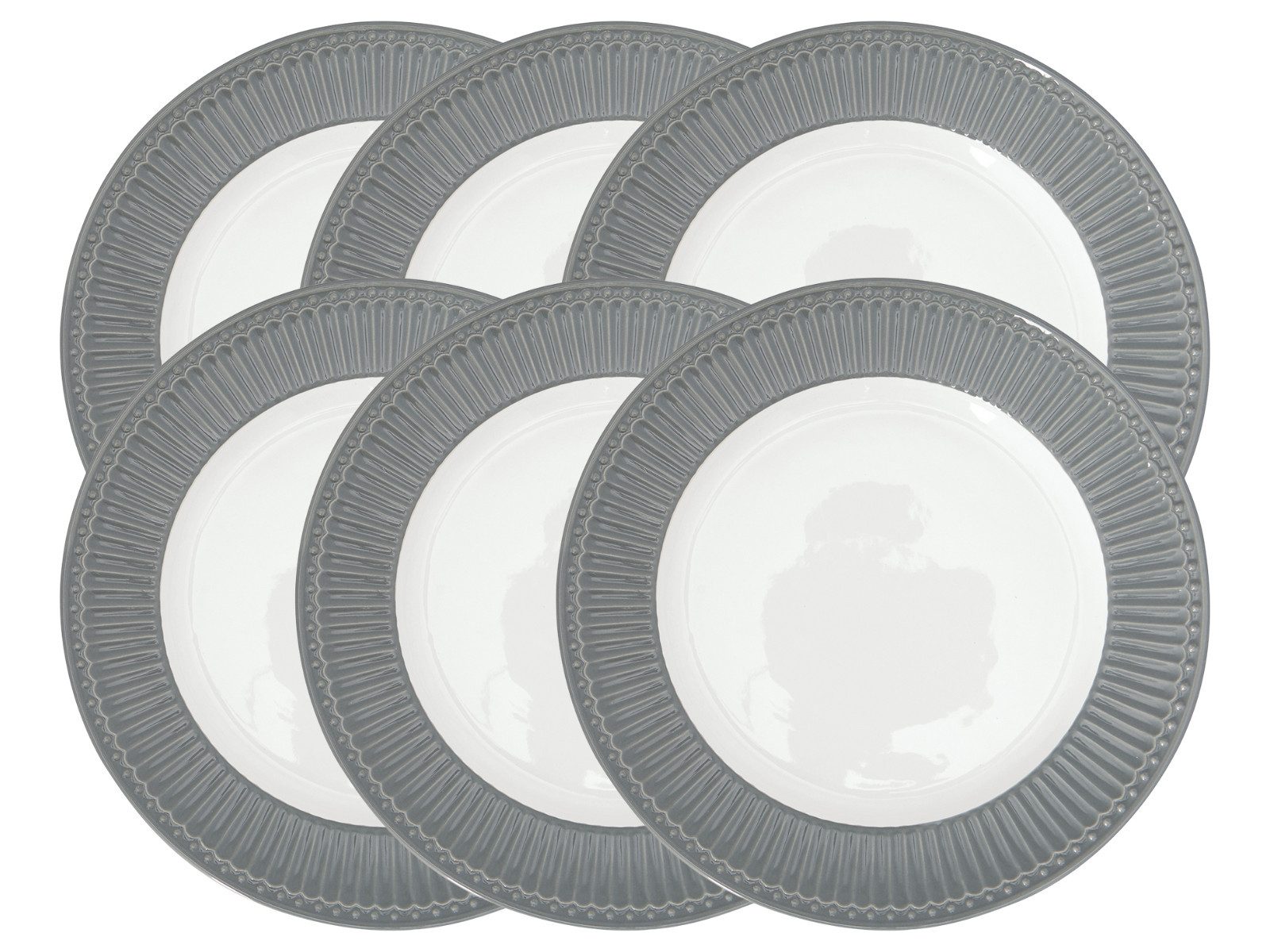 Greengate Teller-Set Alice Speiseteller stone grey 26,5 cm Set6, Steinzeug