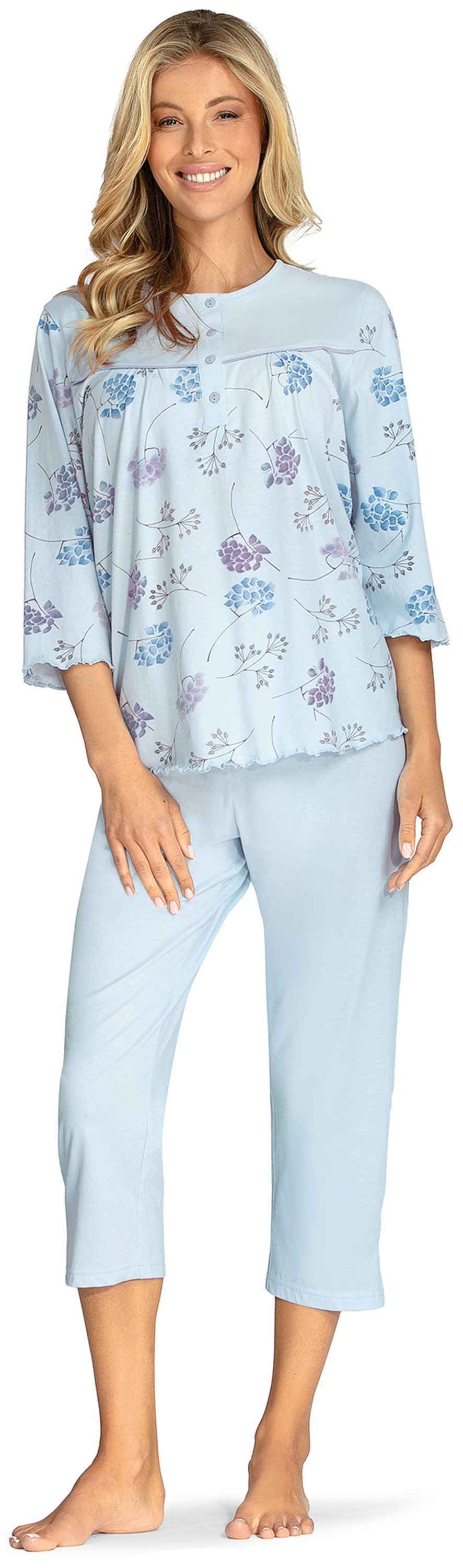 comtessa Schlafanzug Mellow Luxe (Set, 2 tlg., 2-teilig) Damen Pyjama lang Baumwolle 3/4 Arm geknöpft auch große Größen
