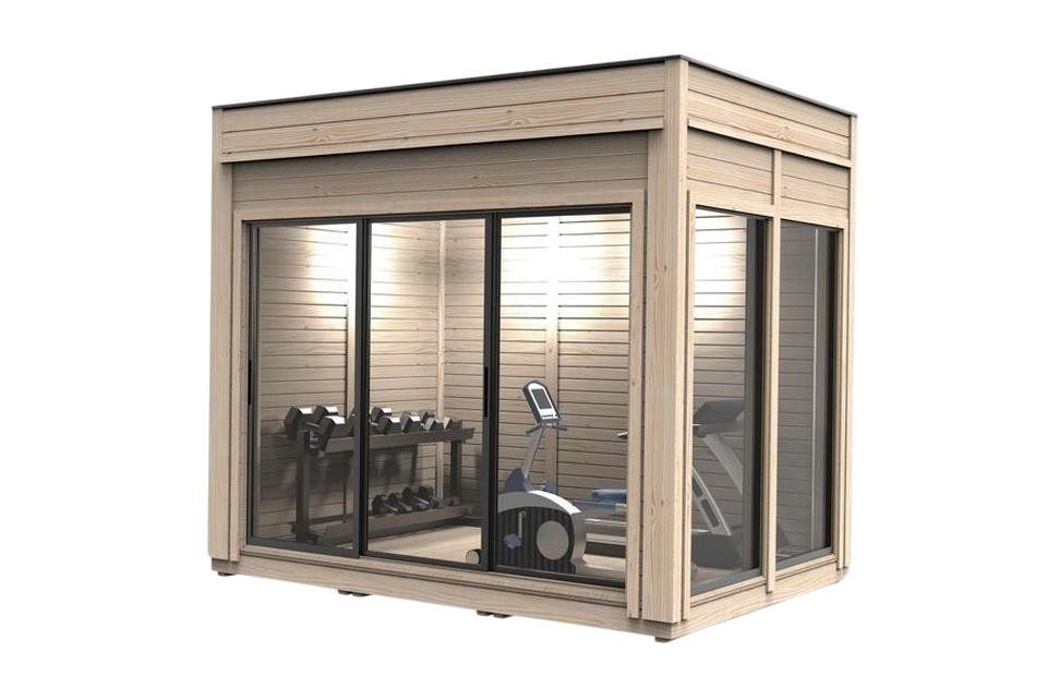 JVmoebel Gartenhaus Holzhaus Beige - Charmantes Freizeithaus aus nachhaltigem Holz, (Camping Haus), Made in Europe
