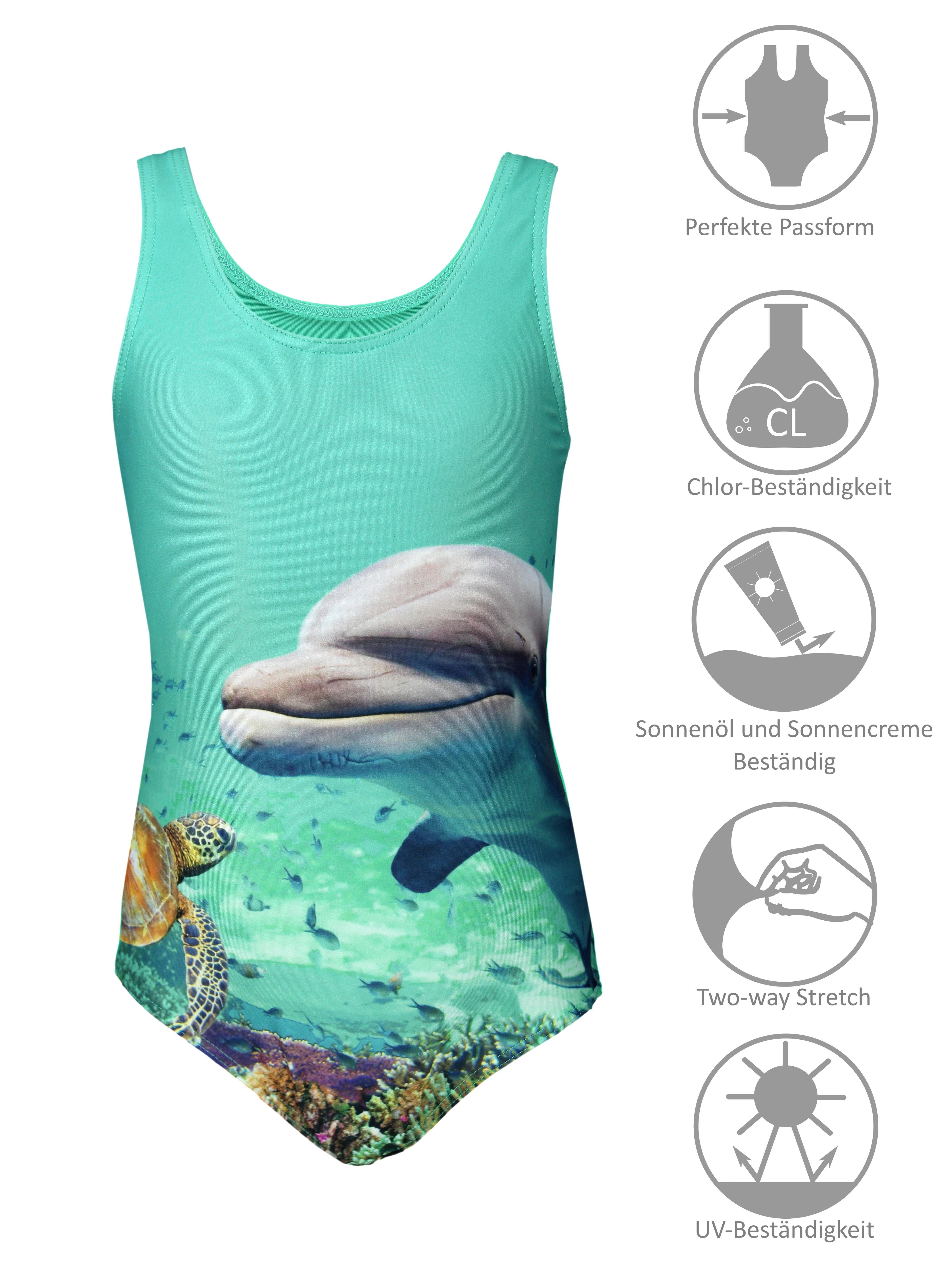 Aquarti Badeanzug Aquarti Grün Badeanzug / mit Mädchen Delphin Ringerrücken Print