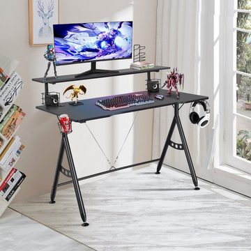 COSTWAY Gamingtisch Computertisch, mit Monitorablage, 120 x 60 x 96cm