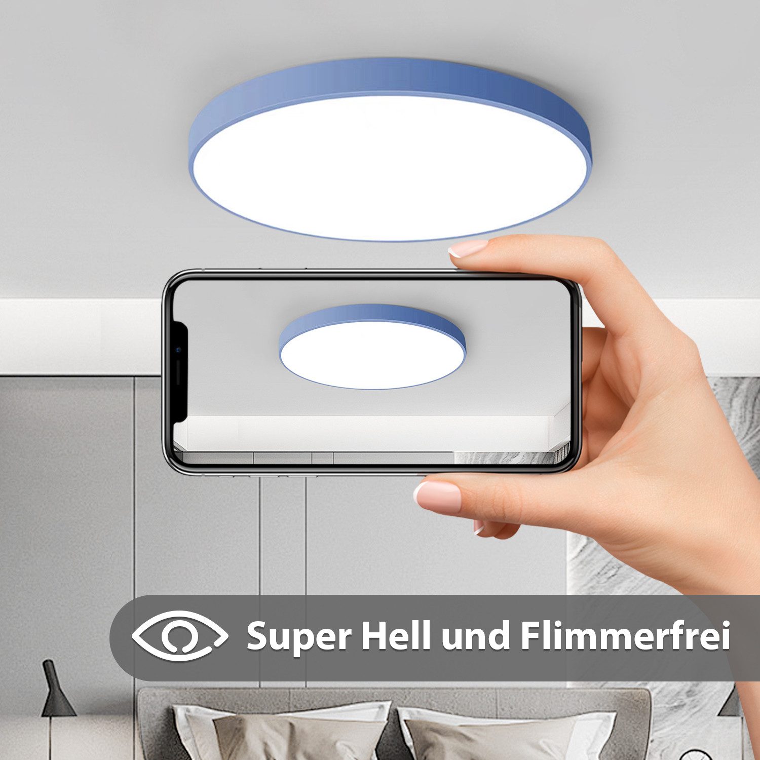 JDONG LED Deckenleuchte 36W Rund Flach Rosa/Grau/Blau Deckenlampe Durchmesser 40cm, 3000LM Kinderzimmerlamp, 3000K Warmweiß Modern Schlicht Lampe Dünn, für Schlafzimmer Flur Küche Wohnzimmer Balkon Keller