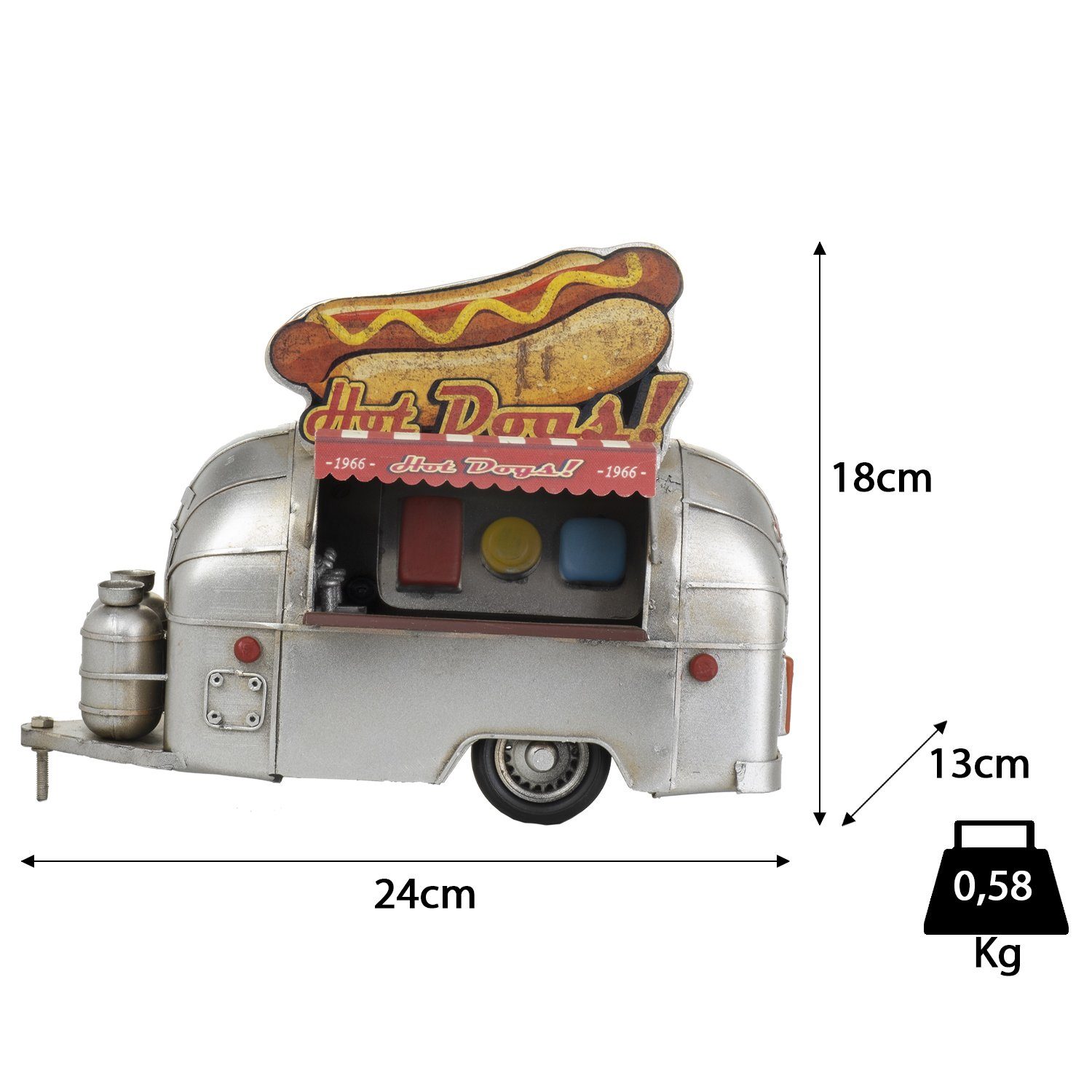 Miniatur Nachbildung Stand Blech-Deko Blechmodell Hot-Dog Wohnwagen, Dekoobjekt Modell Retro Anhänger Antik-Stil Nostalgie Moritz