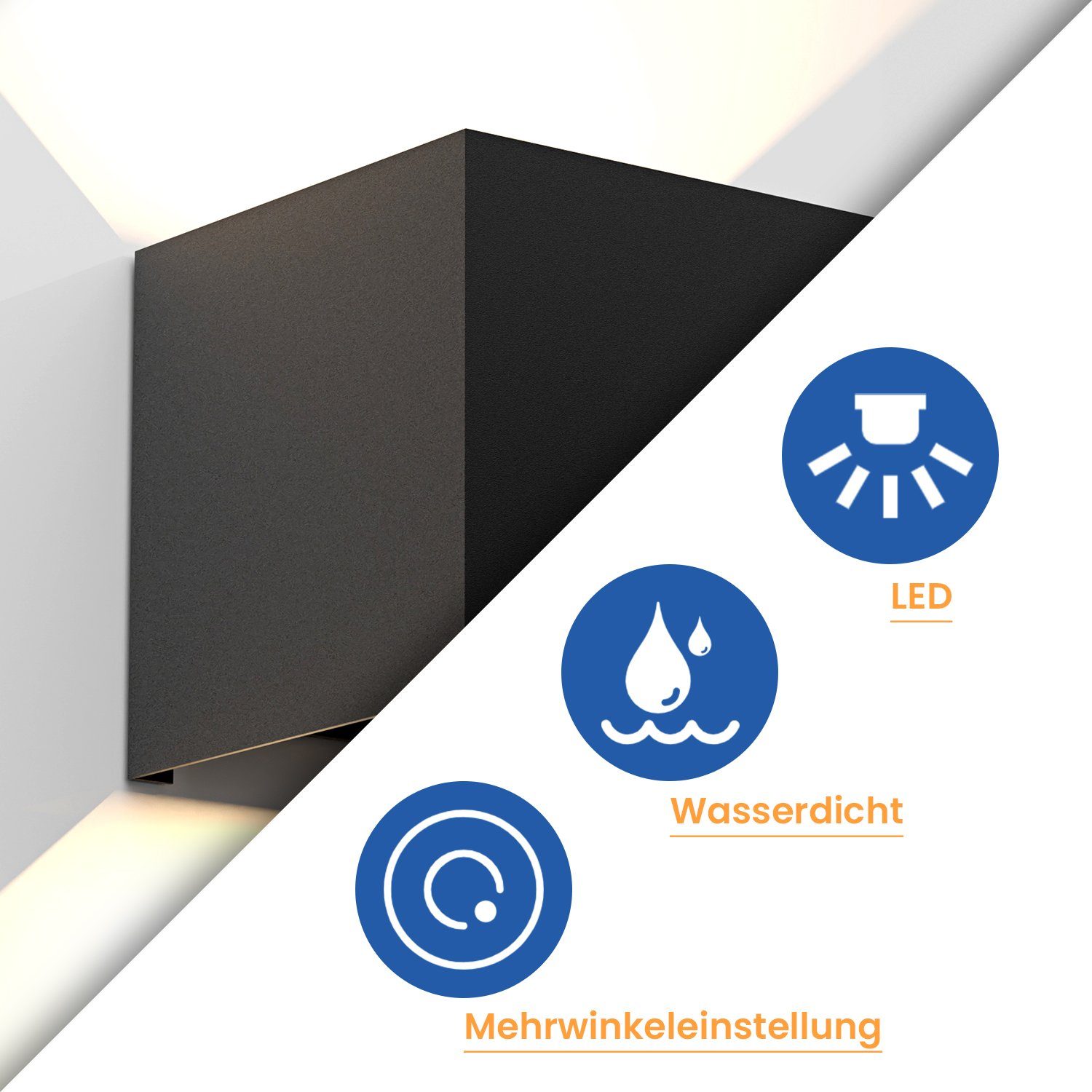 Down Flure Wandleuchte und Nettlife Außenbereiche, Led LED Schlafzimmer IP65, 5W Wohnzimmer Strahl Badezimmer Wasserdicht Warmweiß, Schwarz fest für integriert, Wandlampe staubdicht, Up