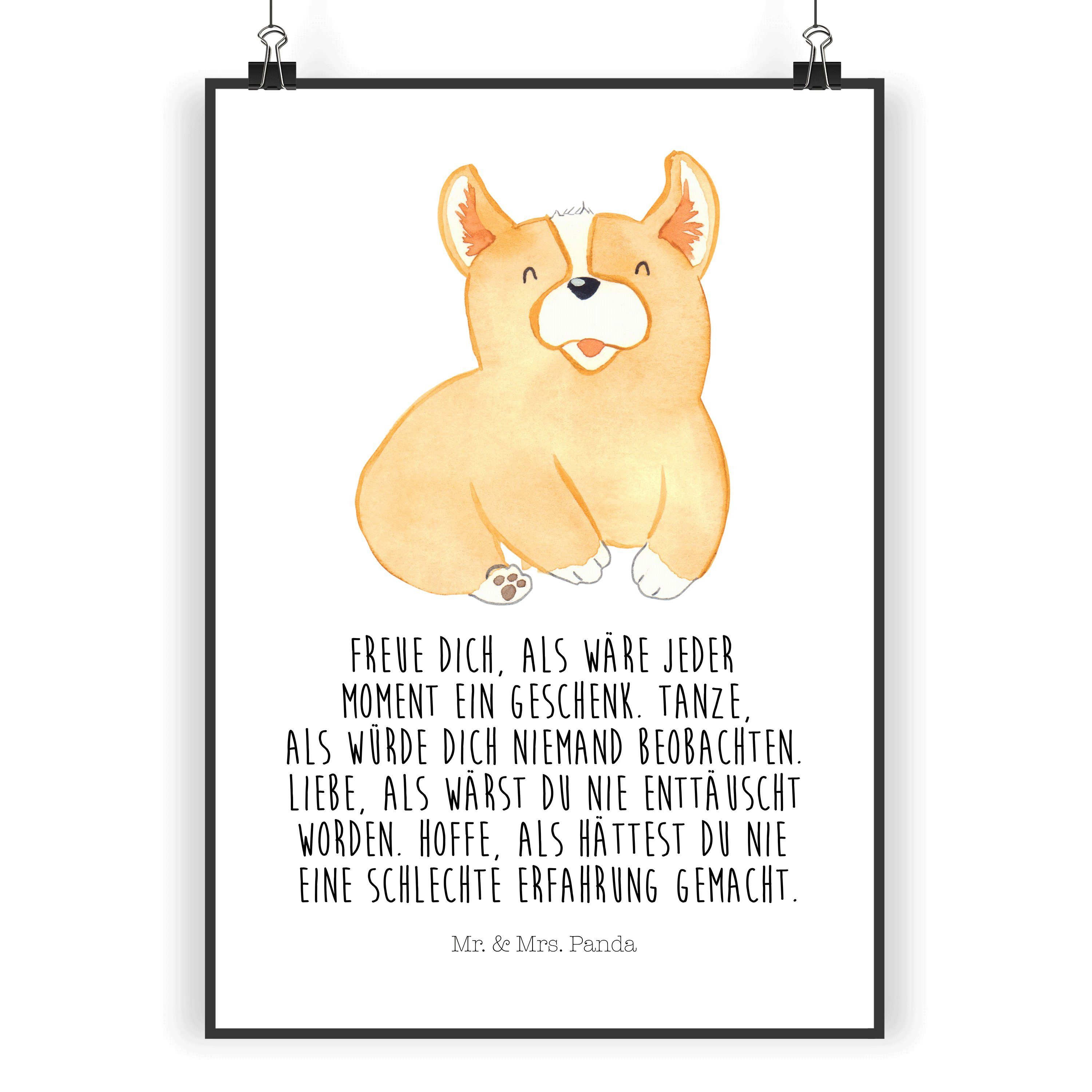 Poster DIN A5 Corgie - Weiß - Geschenk, Sprüche, britisch, Mr. & Mrs. Panda