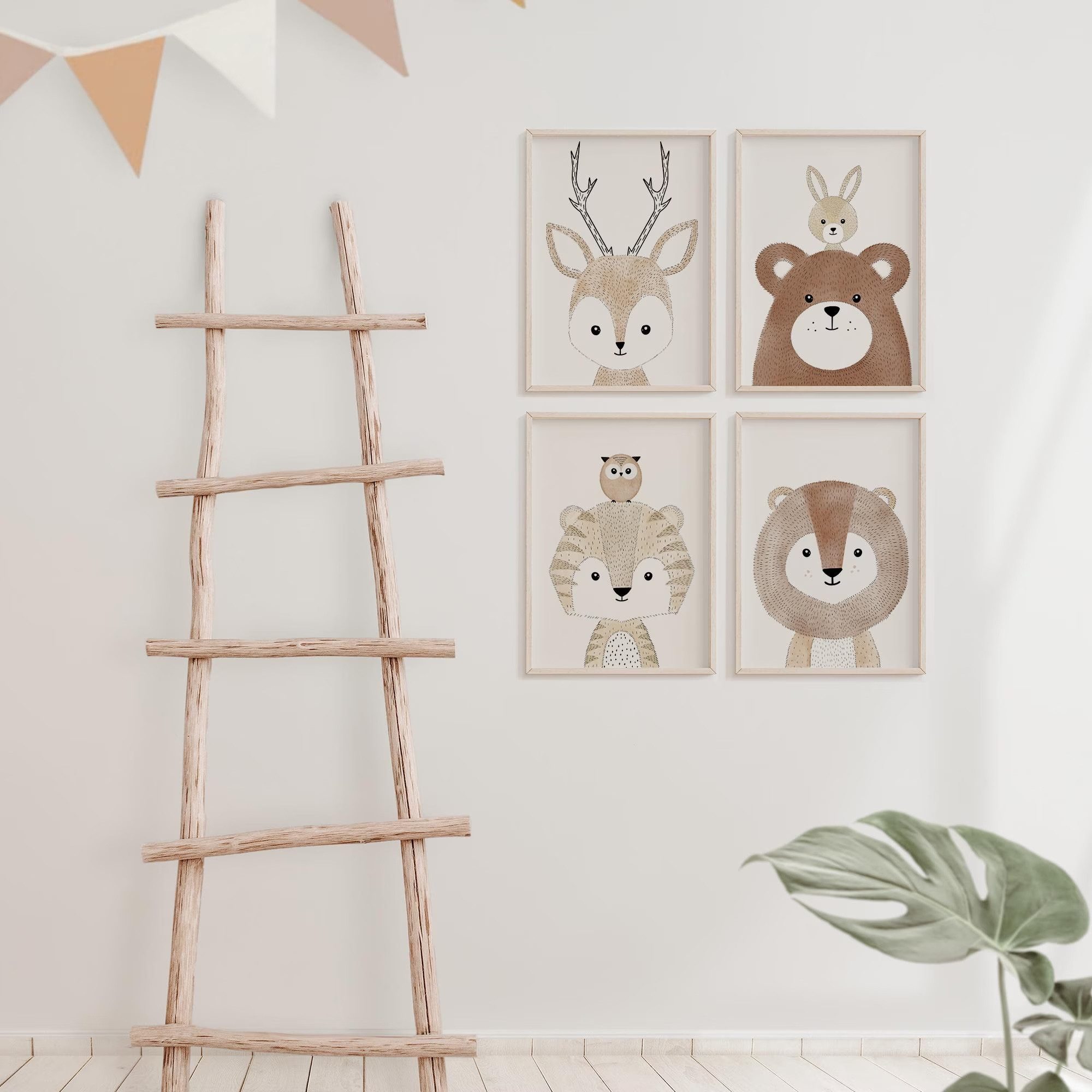 MeinBaby123® Poster Bilder Kinderzimmer, Tiere Poster Kinderzimmer Deko, Babyzimmer Deko, Tier Wandbilder