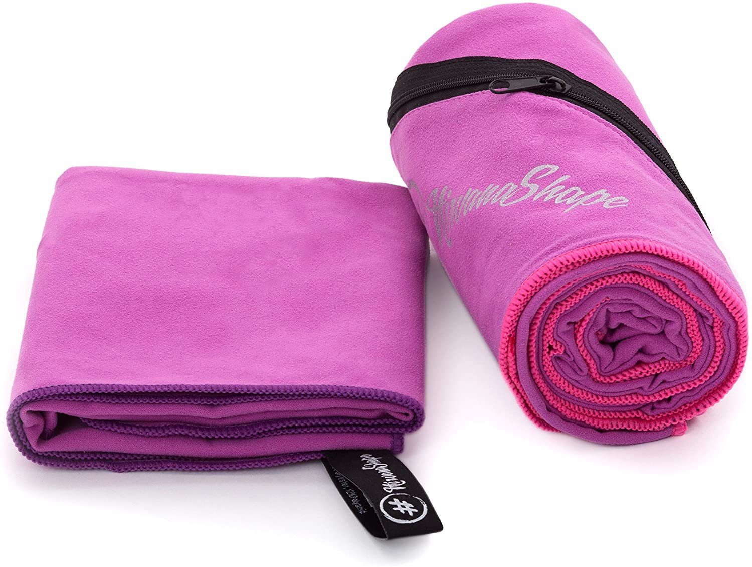 NirvanaShape Sporthandtuch Mikrofaser Handtuch, Badehandtuch, Ecktasche Pinker leicht, mit Pink saugfähig, Reisehandtuch, Reißverschluss, / schnelltrocknend Sporthandtuch, Rand