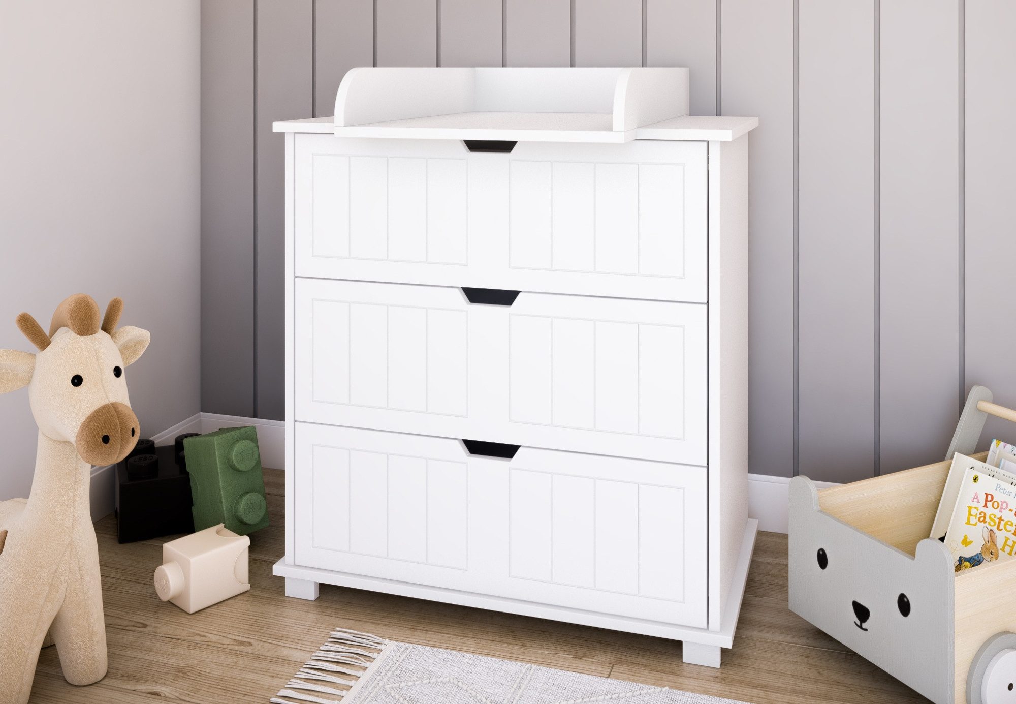 Kids Collective Wickelkommode Wickeltisch Kommode mit abnehmbarem Wickelaufsatz, mit 3 Schubladen in weiss Made in Europe