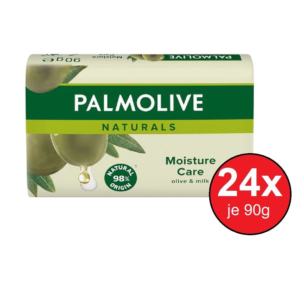 PALMOLIVE Seifen-Set Naturals olive & milk Handseife 24x 90g feste Seife, 24-tlg., Reinigung Pflege für alle Hauttypen geeignet Seife sanft reinigt