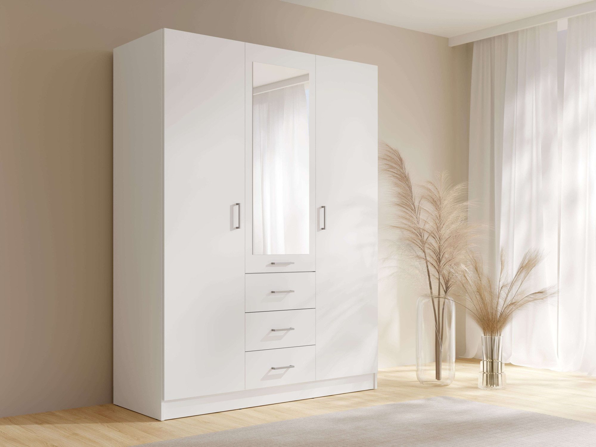 OTTO home Kleiderschrank Wäscheschrank mit 3 Drehtüren, silber Griffen, Maße B/H/T 150/200/58cm