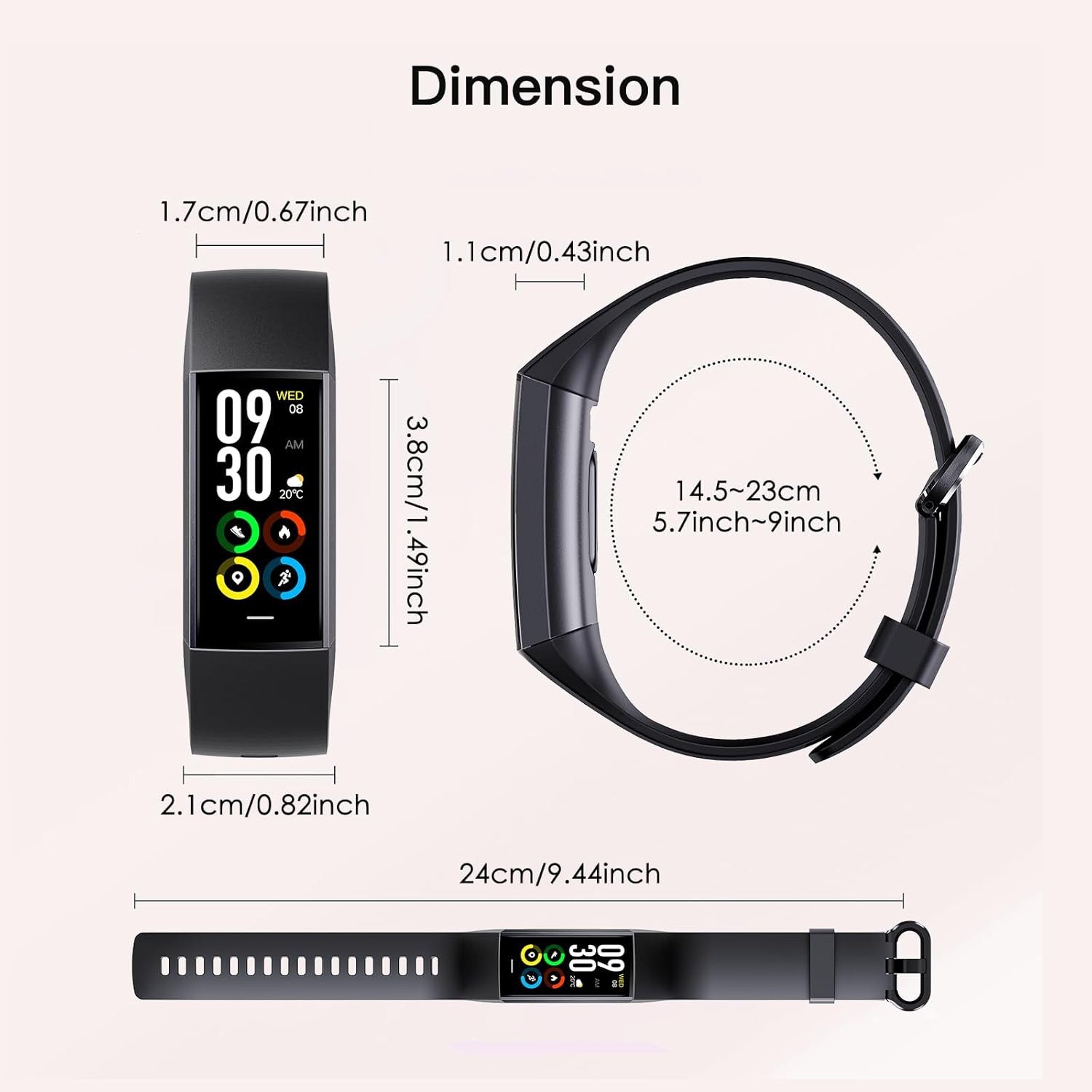 findtime Smartwatch (2,7 cm, android ios), Fitness Armband mit 1.1" AMOLED Display, 25 Sportmodi