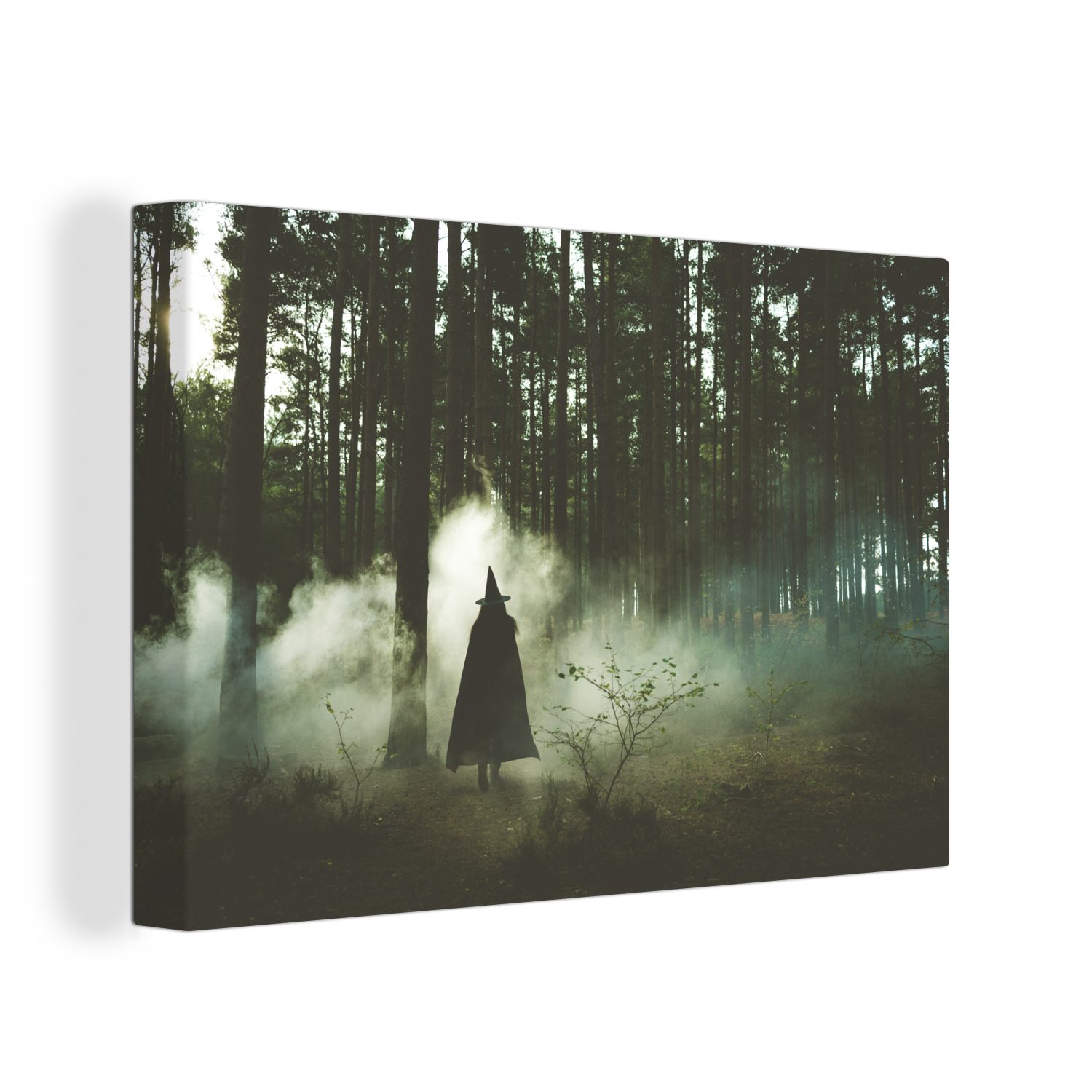 OneMillionCanvasses® Leinwandbild Hexe - Nebel - Märchen, (1 St), Wandbild Leinwandbilder, Aufhängefertig, Wanddeko, 30x20 cm