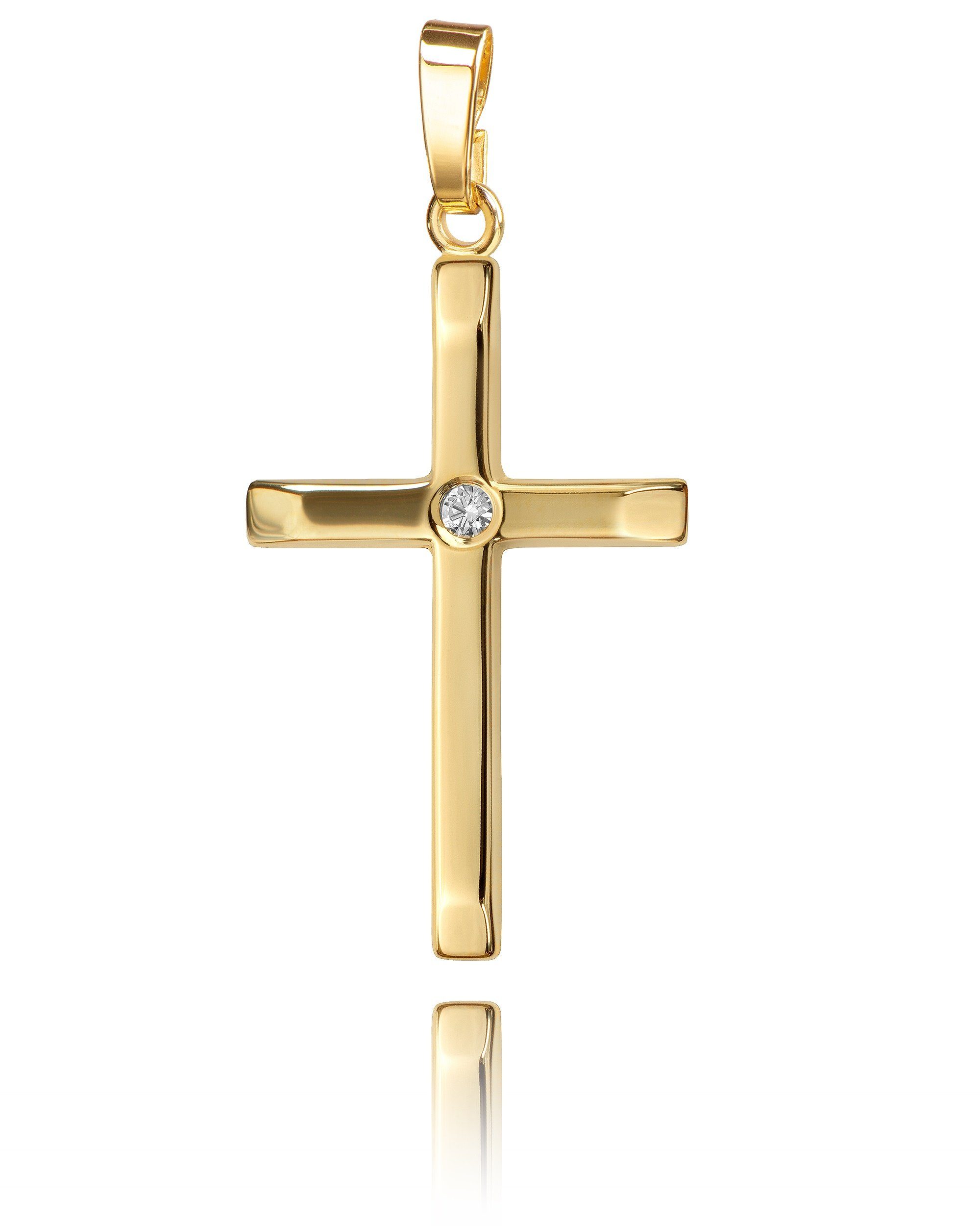 JEVELION Kettenanhänger Kreuz Anhänger 750 Gold mit Brilliant (Goldkreuz, für Damen	und Herren), Goldenes Kreuz - Made in Germany