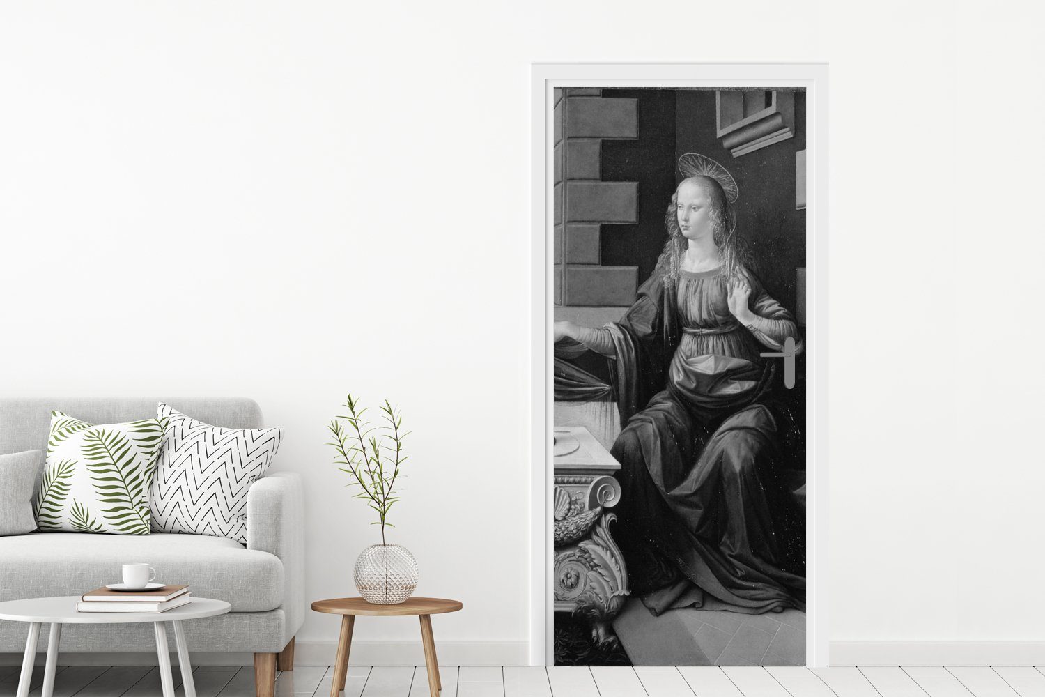 da Vinci, bedruckt, Tür, (1 cm Verkündigung - Fototapete Die Türtapete 75x205 St), Matt, Türaufkleber, für Leonardo MuchoWow