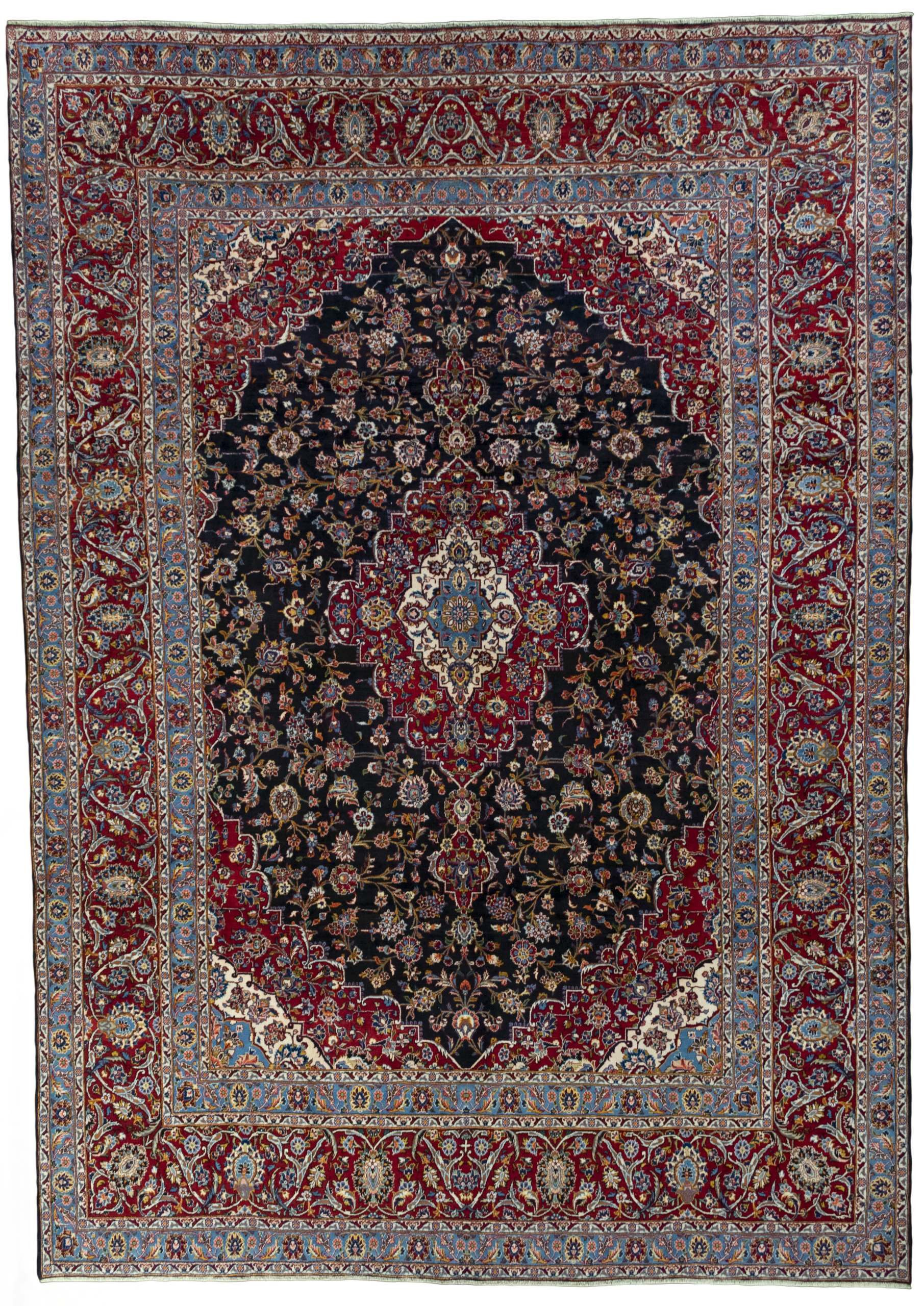 CABBEL Orientteppich 422x301 cm Perser Yazd Blau Schurwolle Handgeknüpft Klassisch Unikat, rechteckig, Höhe: 10 mm, 100% Schurwolle – weich, pflegeleicht, solide Knüpfdichte