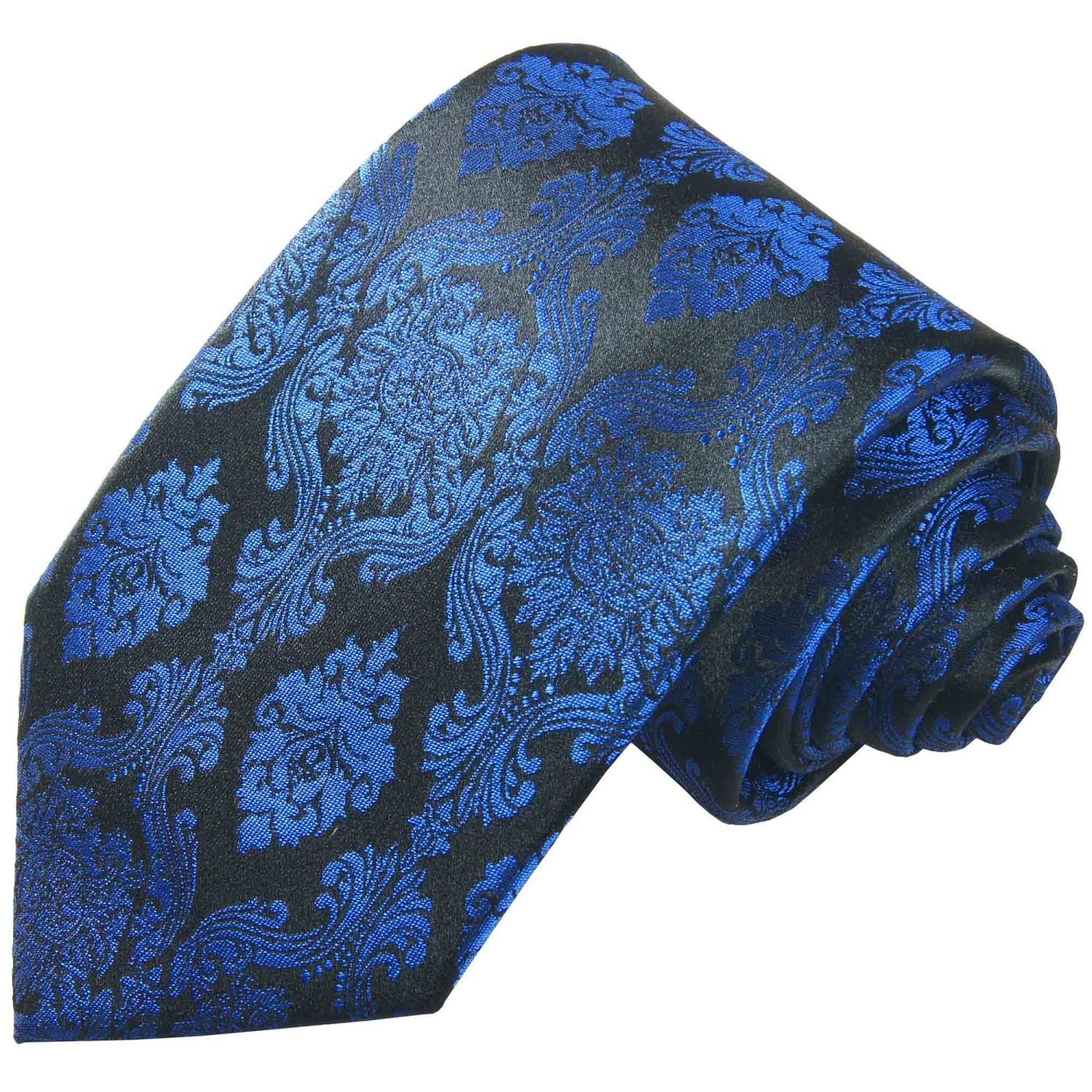 Paul Malone Krawatte blau geblümt Seide blaue Seidenkrawatte Schlips 2133 